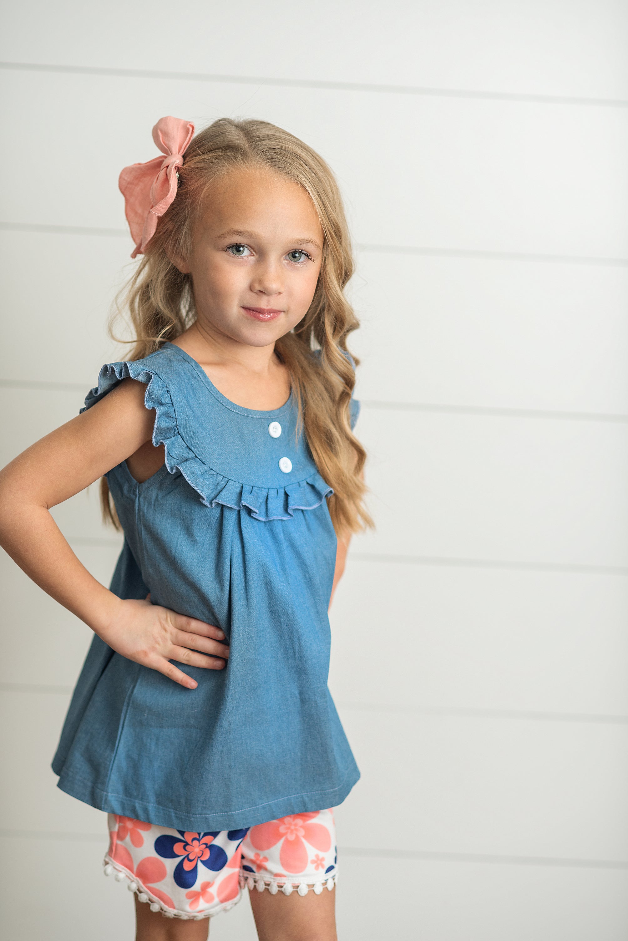 Coral Floral Jean Short Set