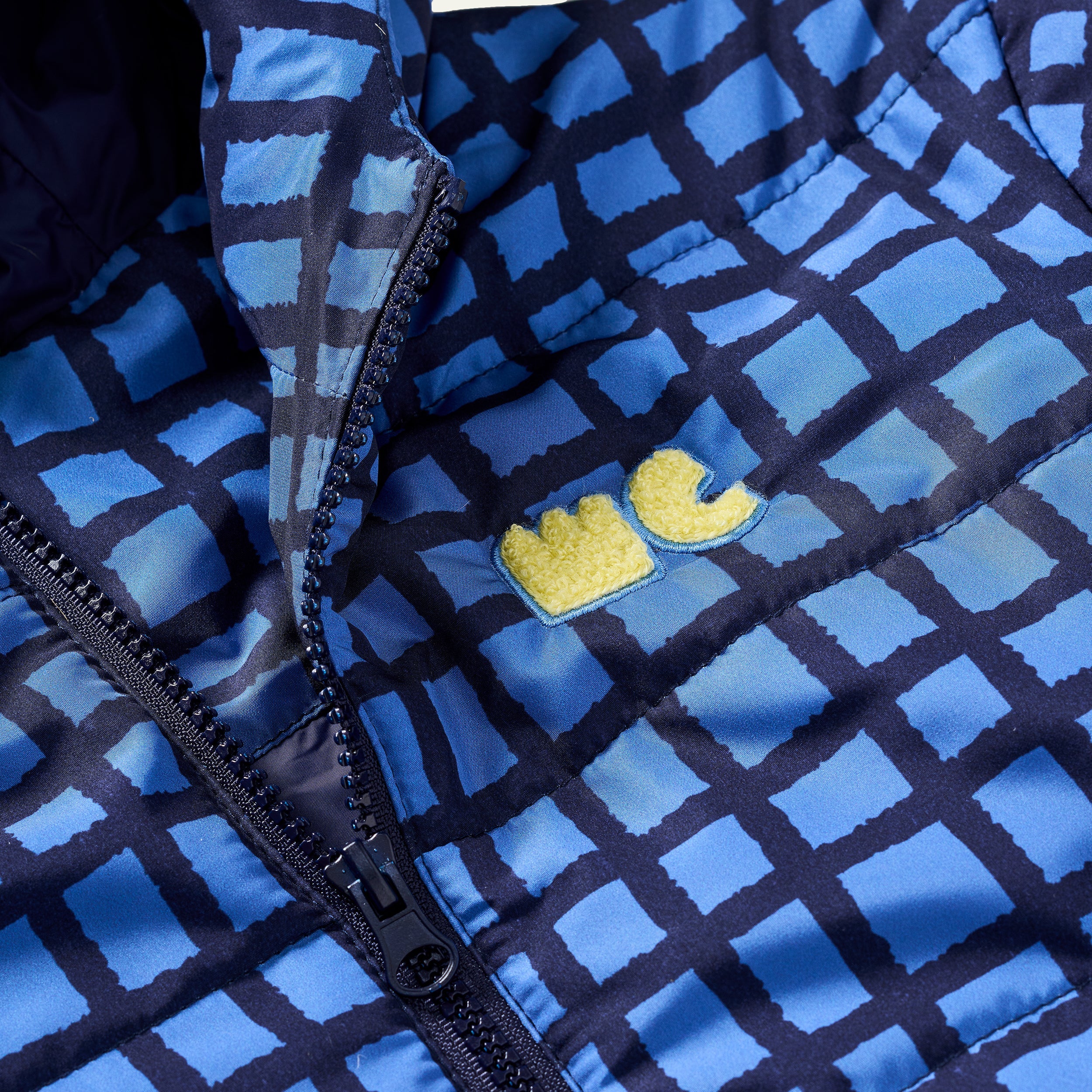 Recycled Nylon Blue Grid Puffer