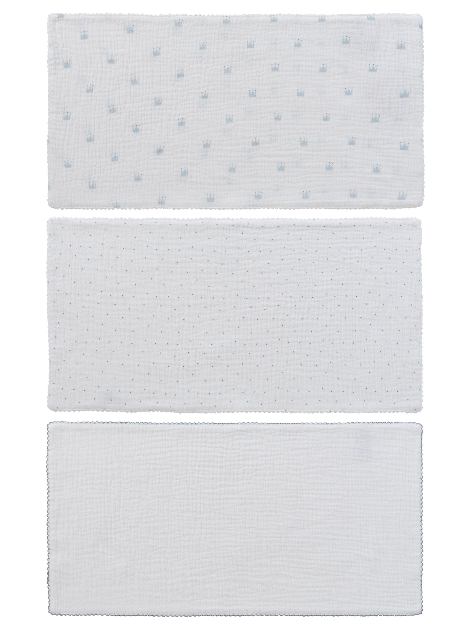 Little Crown Burp Cloth 3pc Set - Blue