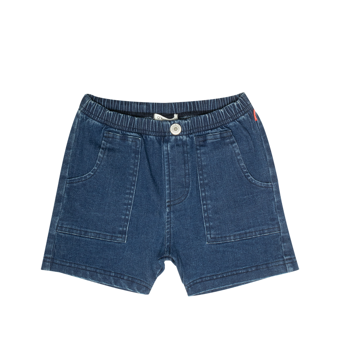 Pull-on Washed Jean Shorts - Blue