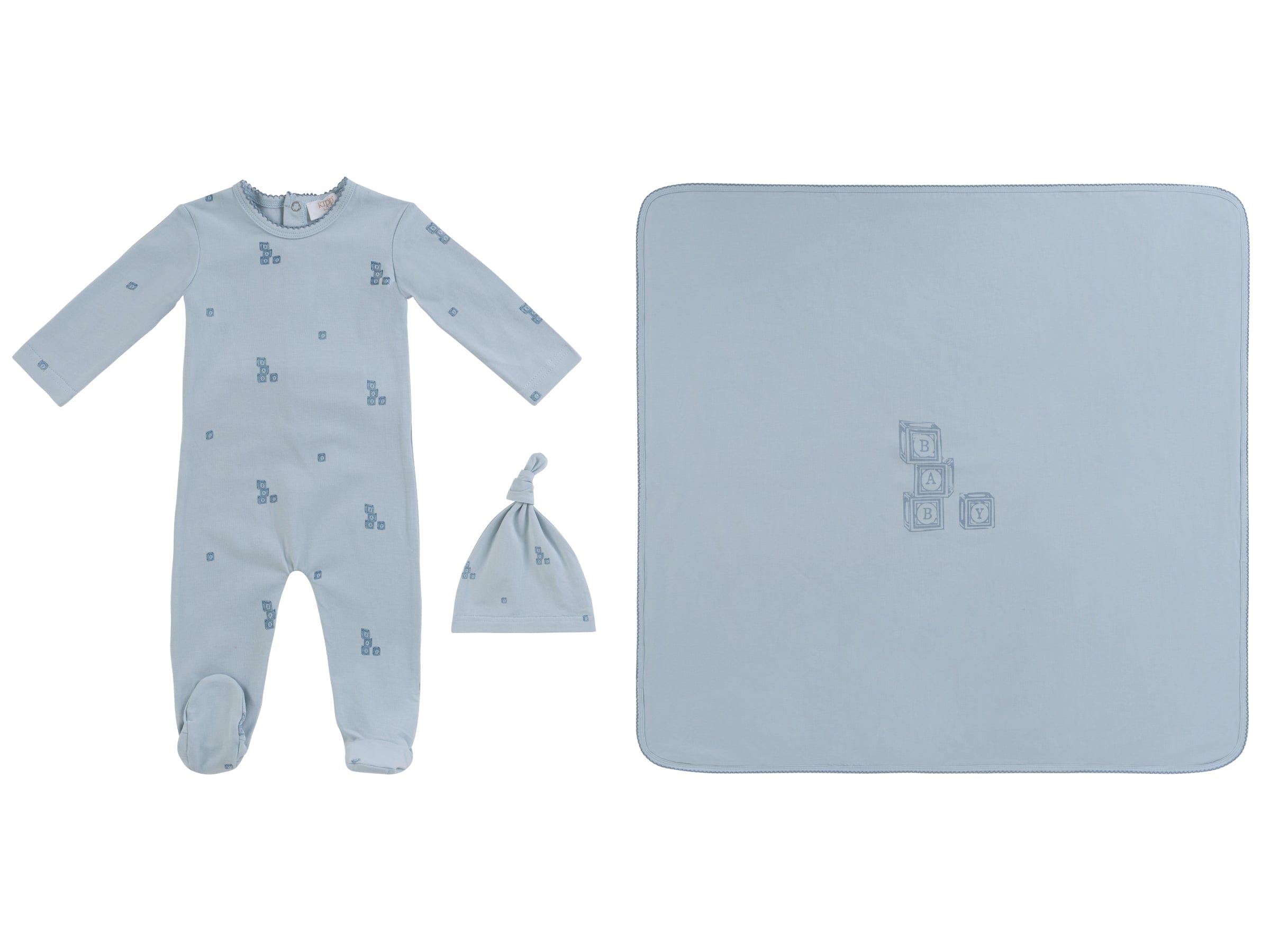 Baby Blocks Footie 3pc Set - Blue