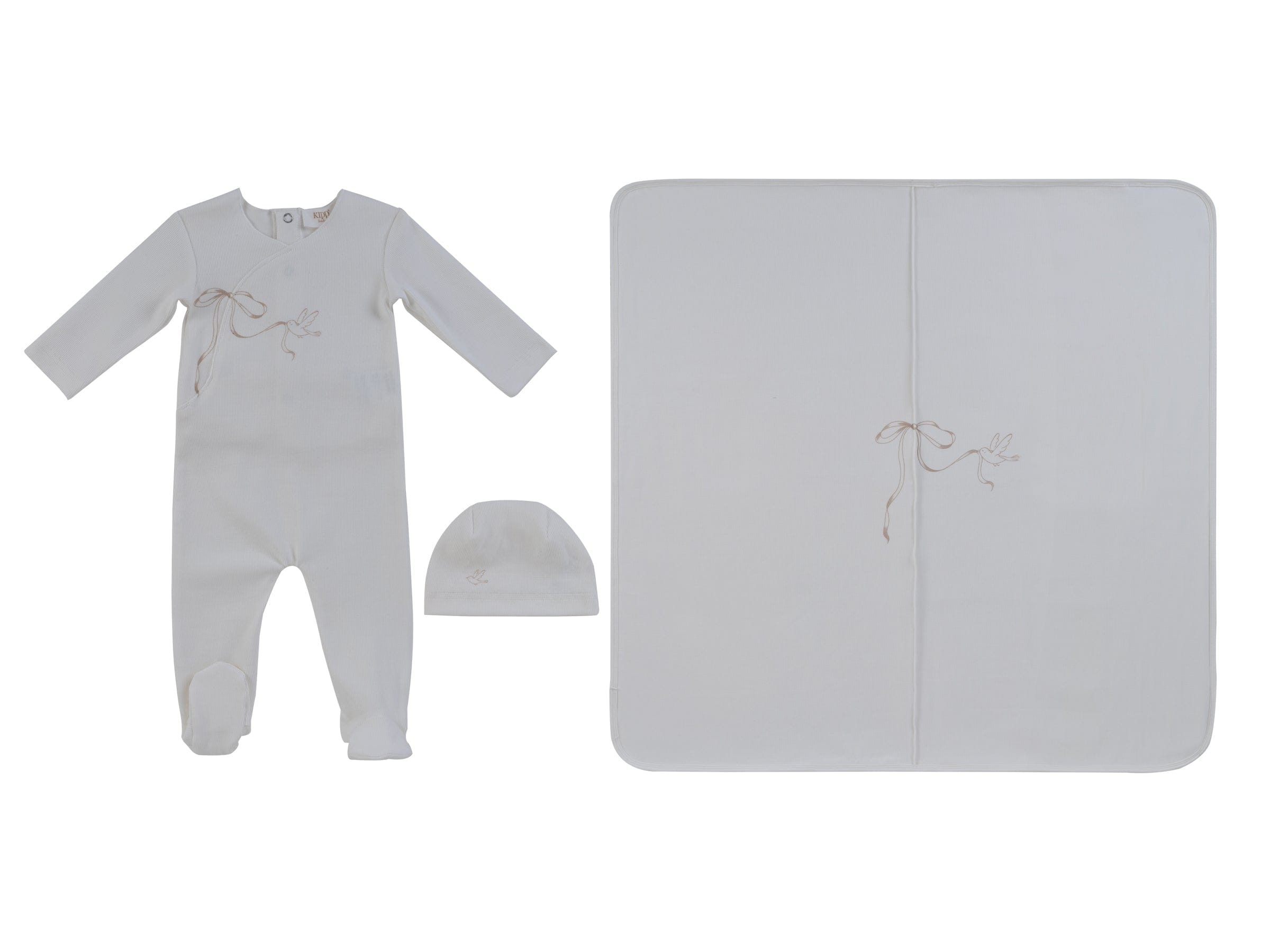 Flutter Bow Footie 3pc Set - Natural