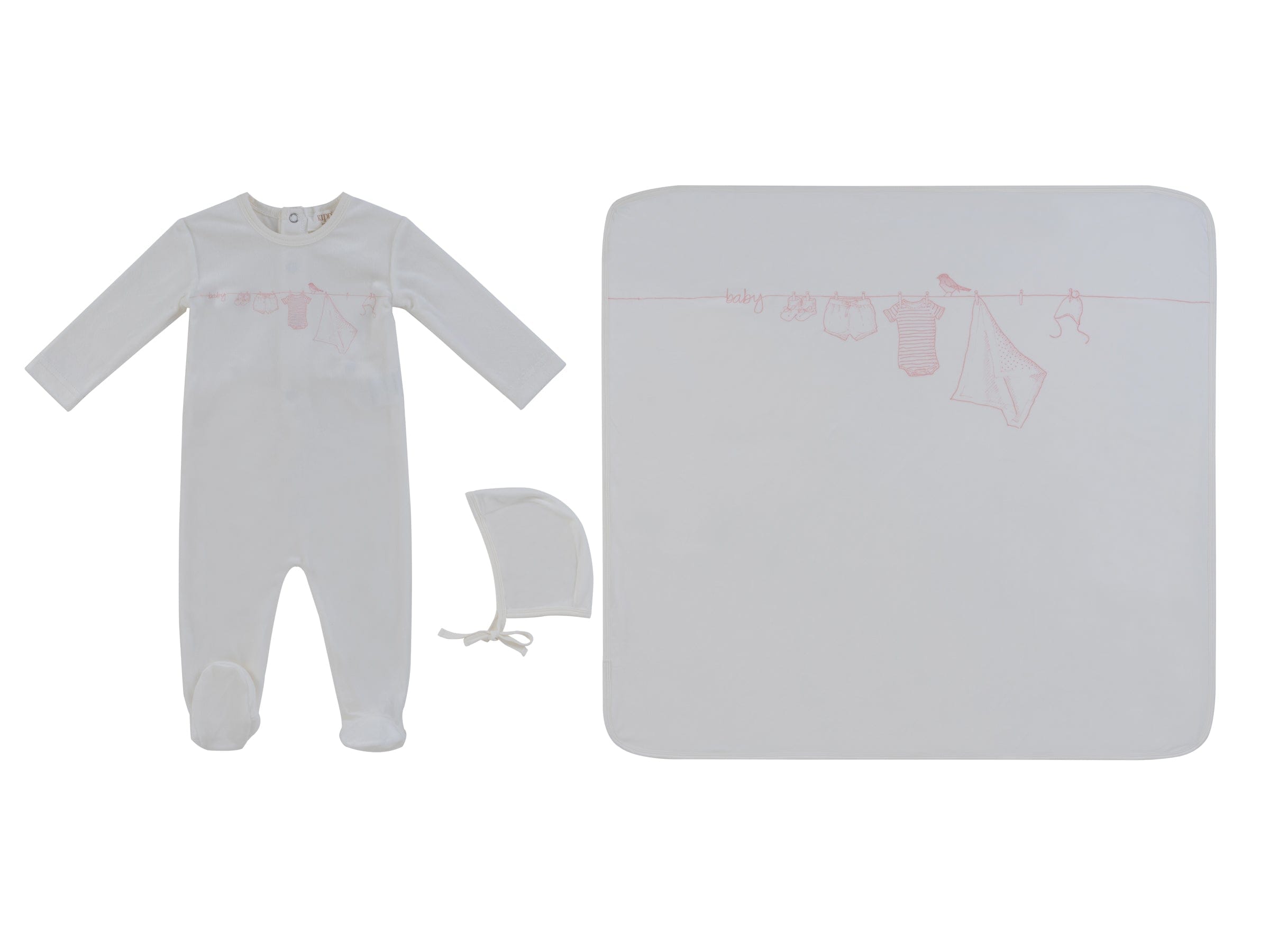 Spring Velour Footie 3pc Set - Pink