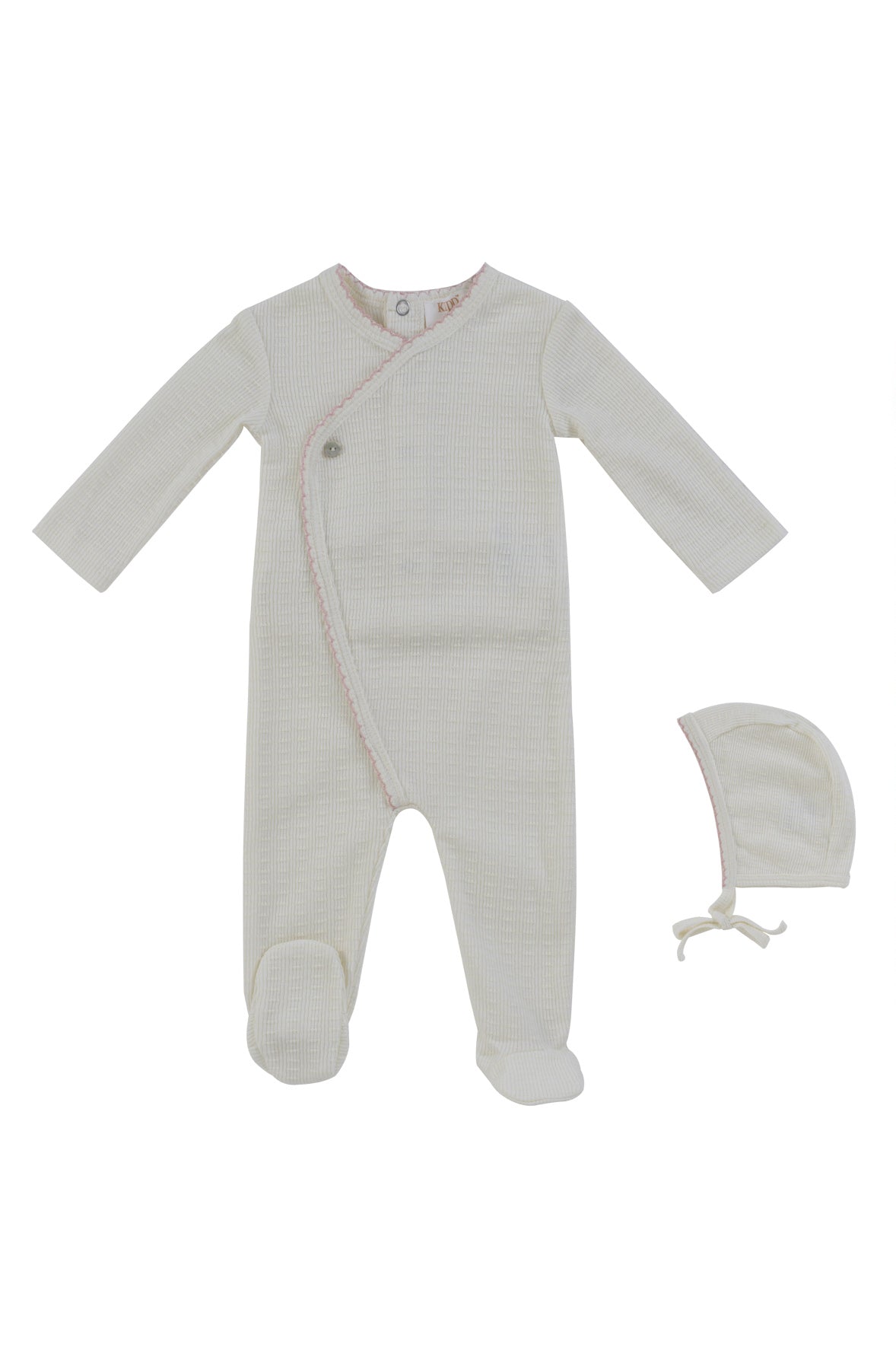 Textured Knit Wrap Footie + Bonnet - Pink