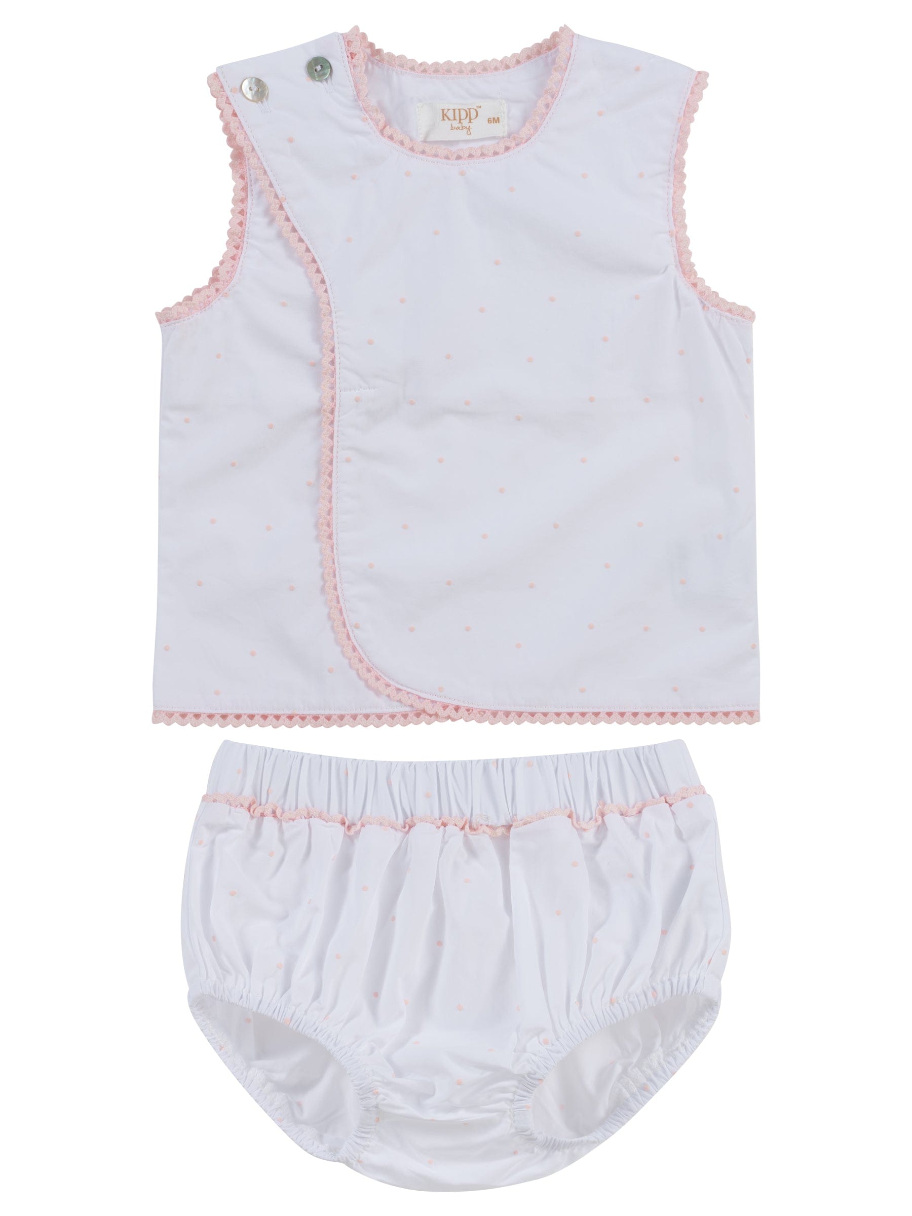 Dot Embroidered Wrap Set - Pink