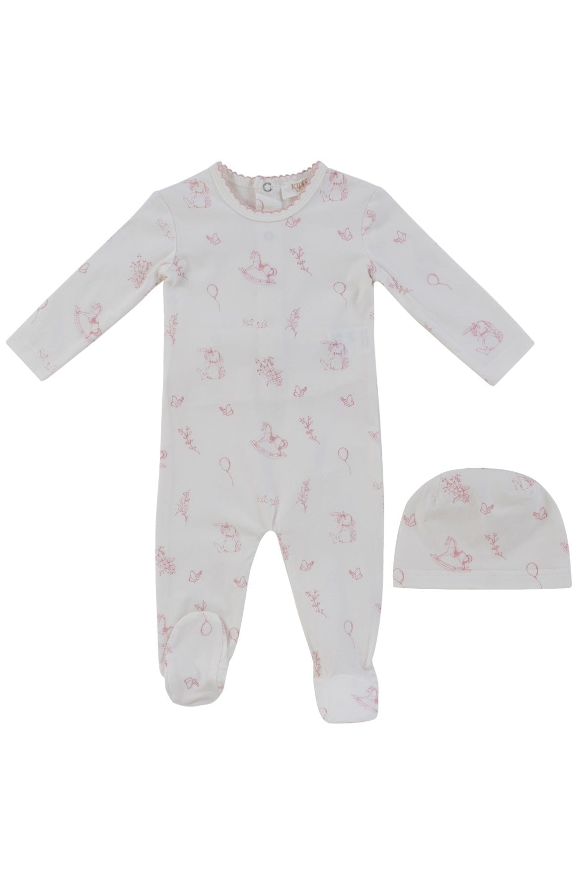 Toile Footie + Hat - Pink