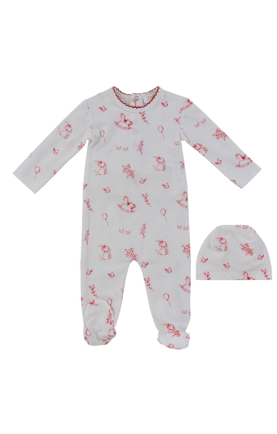 Toile Footie + Hat - Red
