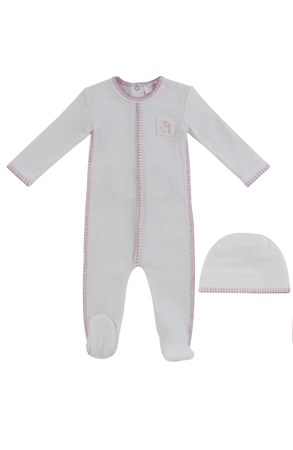 Bunny Rib Footie + Hat - Pink
