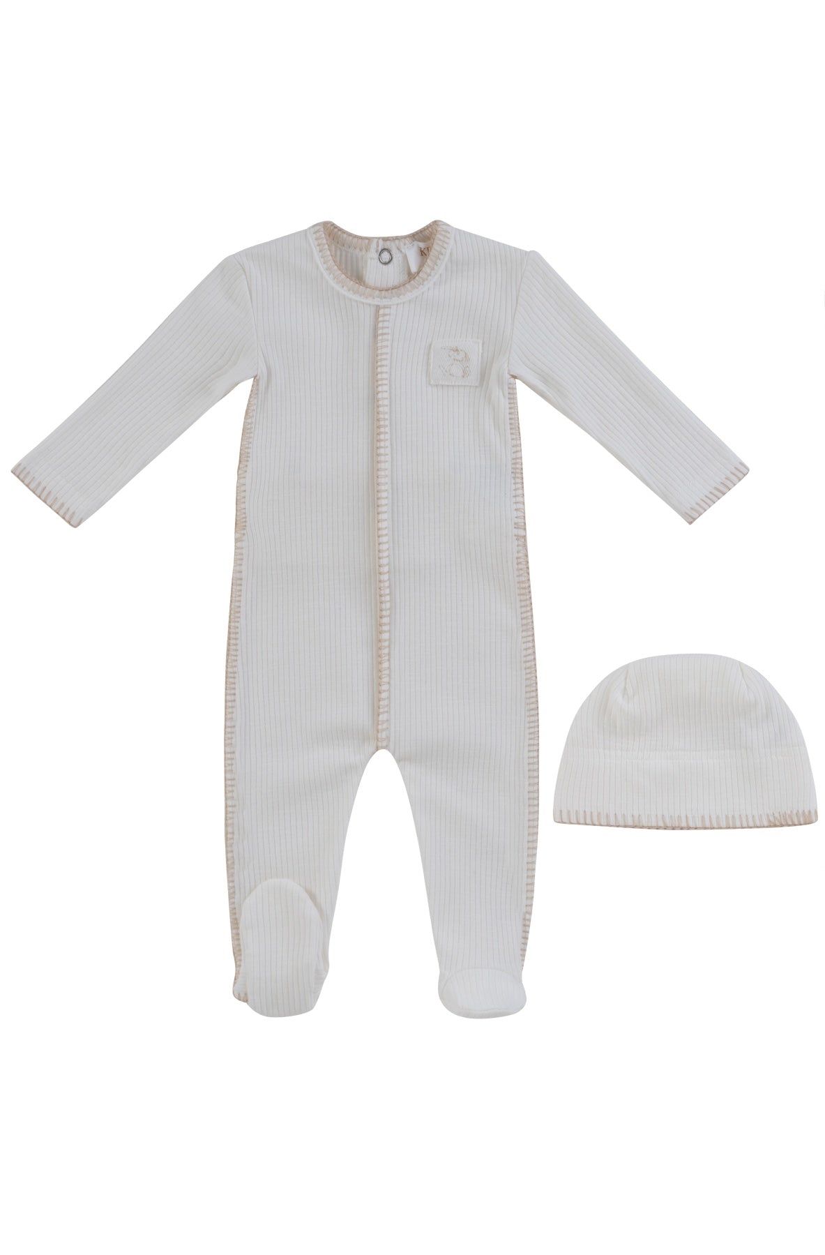 Bunny Rib Footie + Hat - Stone