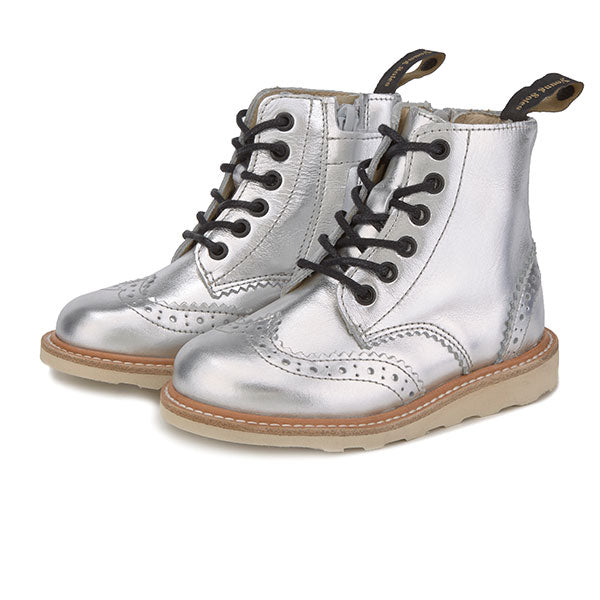 Sidney Brogue Kids Boot Silver Leather