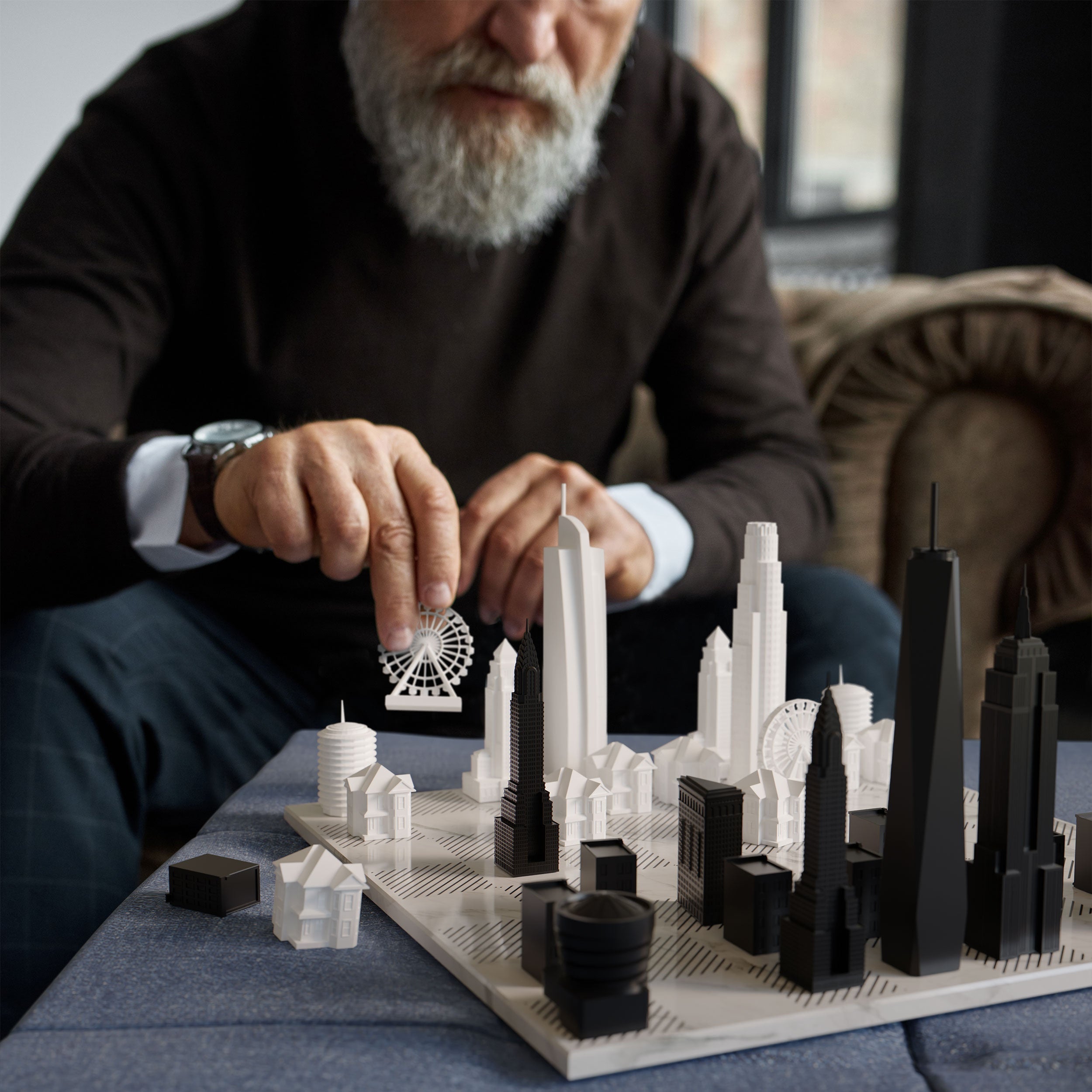 Skyline Chess Chess Set Acrylic New York Vs Los Angeles Edition With Wood Hatch Board