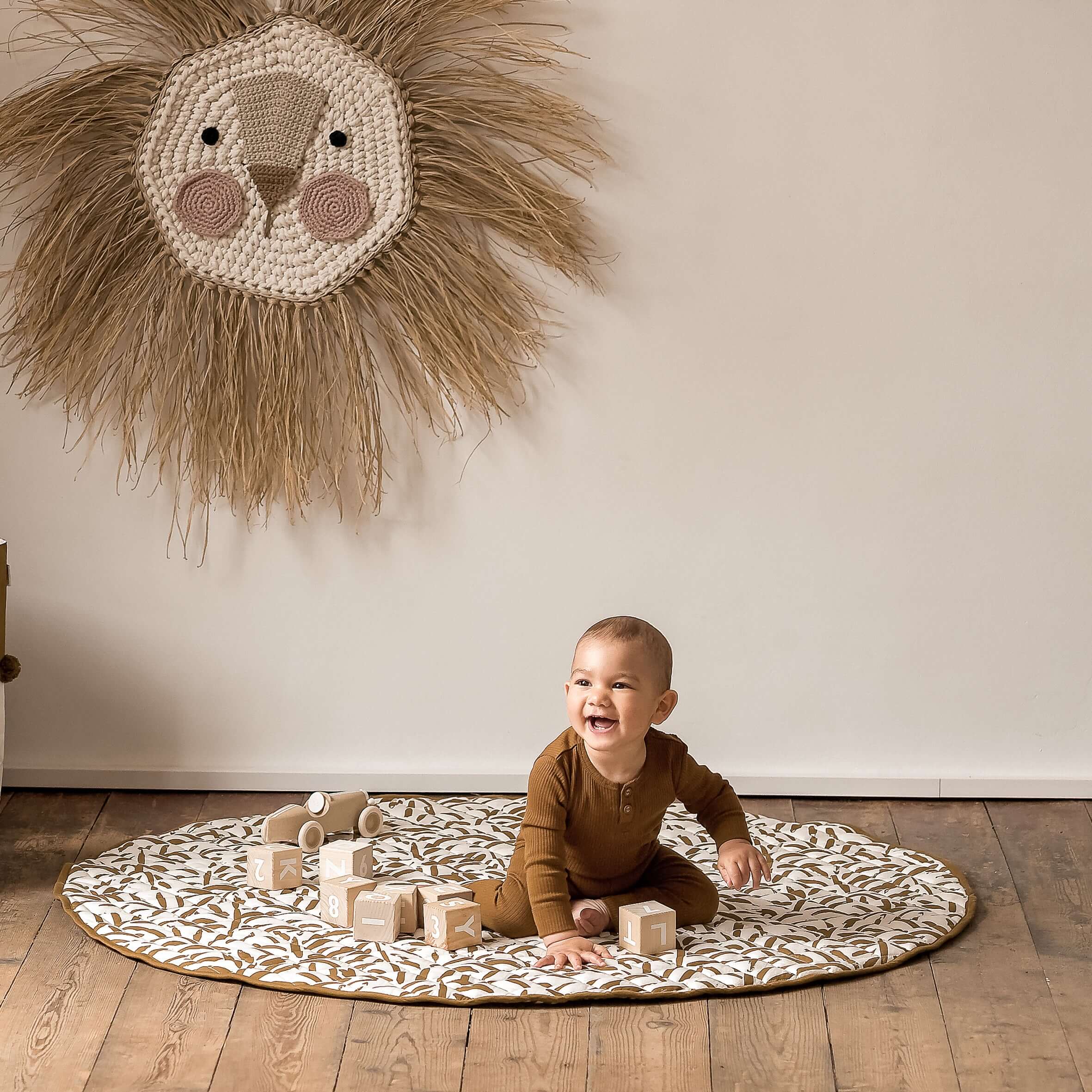 Quilted Cotton Reversible Playmats | Leaves - Sand Castle