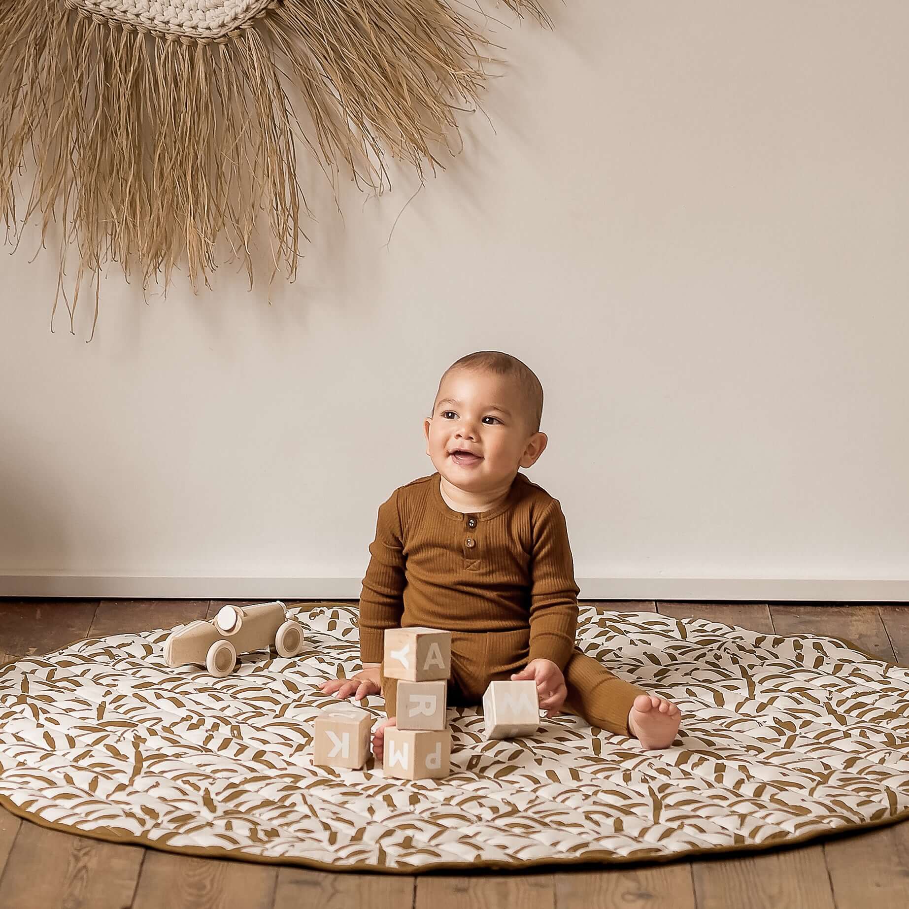 Quilted Cotton Reversible Playmats | Leaves - Sand Castle