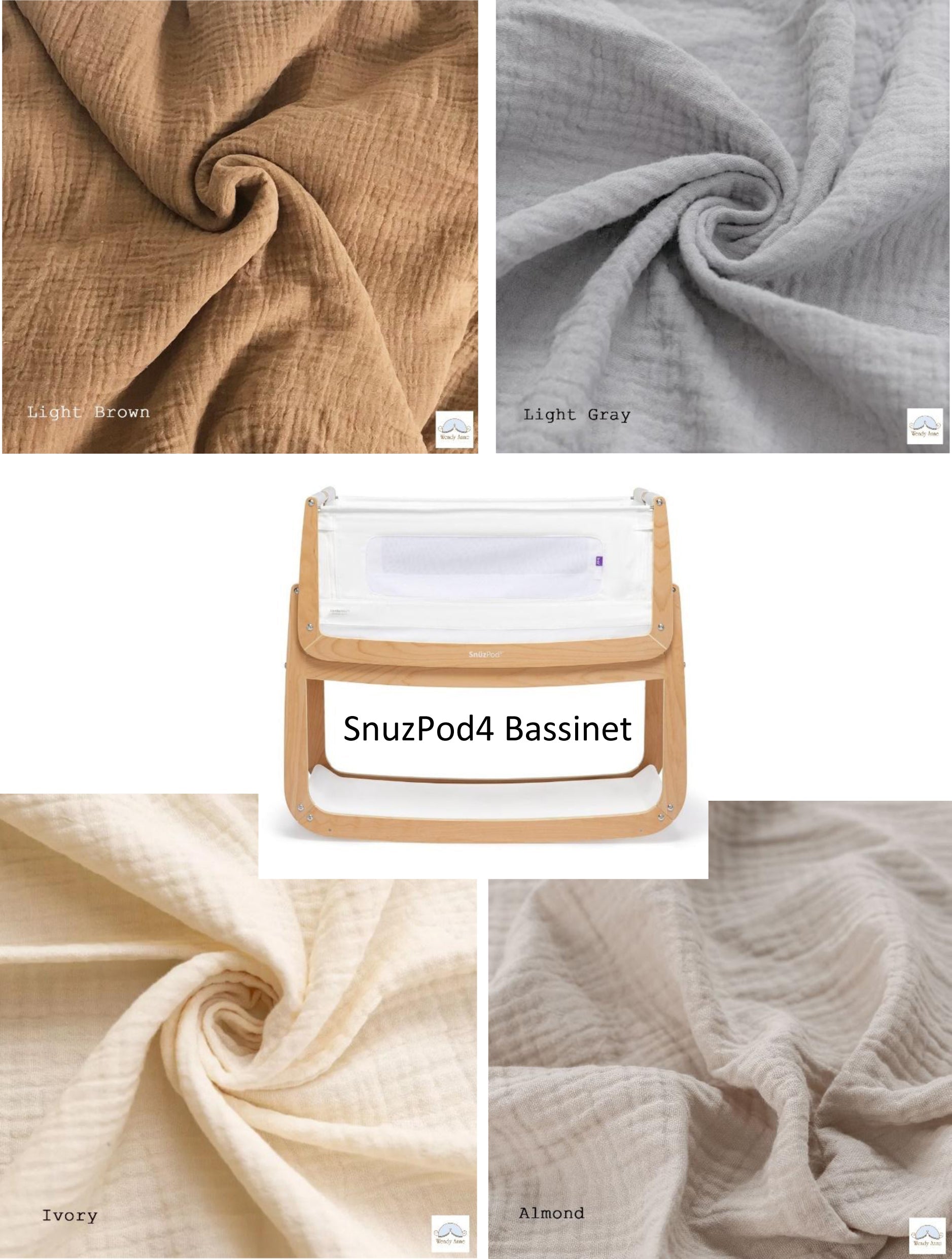 Snuzpod 4 Bassinet Cradle Custom Made Fitted Sheet - Organic Cotton Gauze