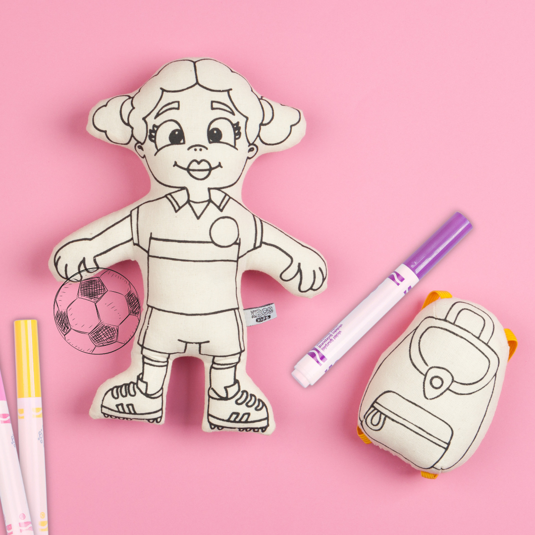 Soccer Series: Soccer Girl With Pigtails Doll - Colorable And Washable For Creative Play