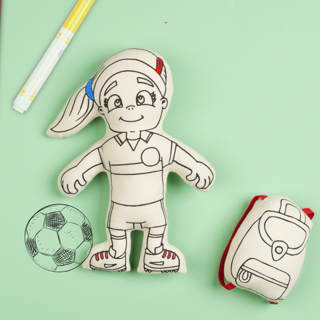 Soccer Series: Soccer Girl With Ponytail Doll - Colorable And Washable For Creative Play