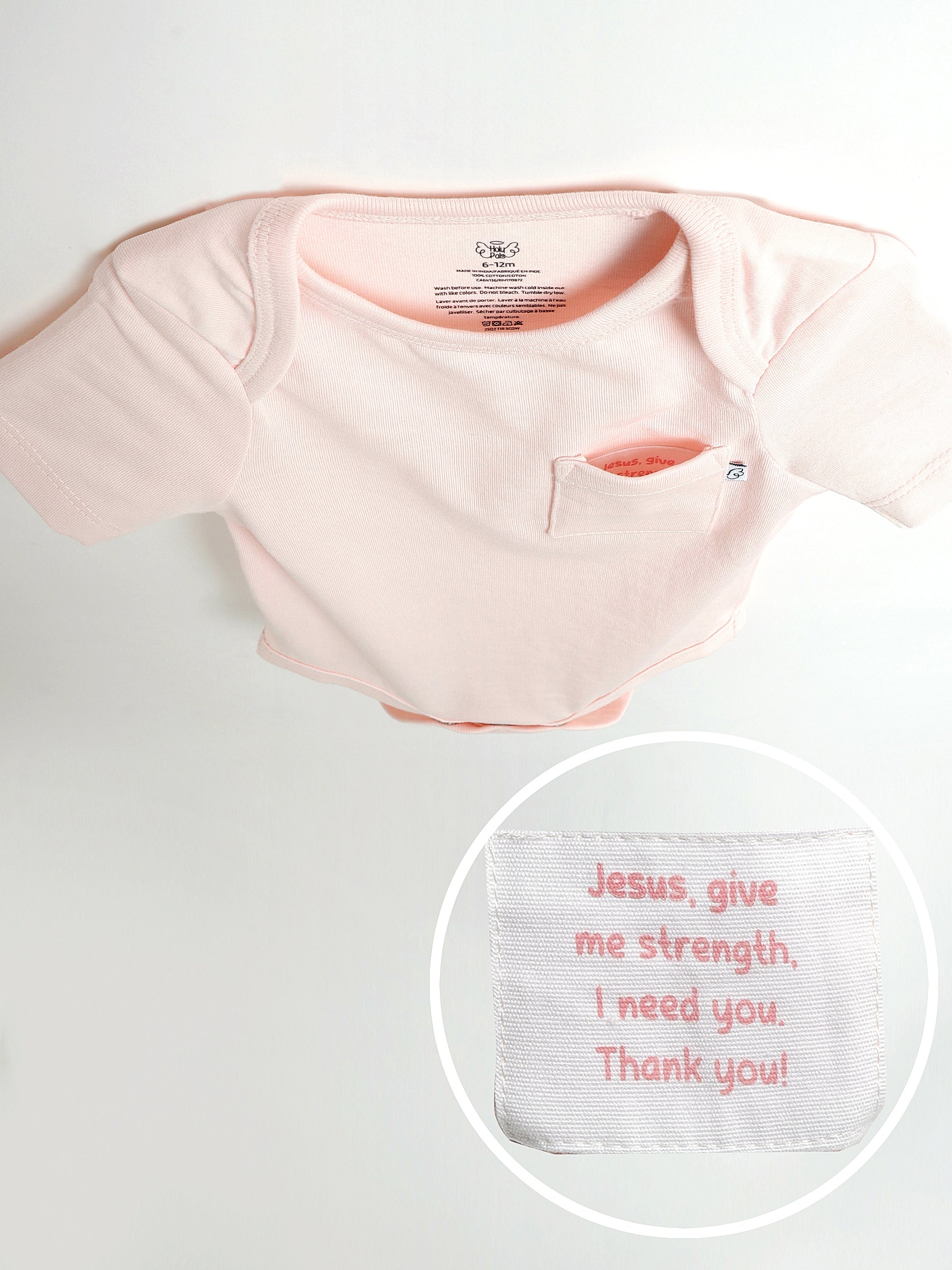 Pink Prayer Pocket Short Sleeve Bodysuit Cotton