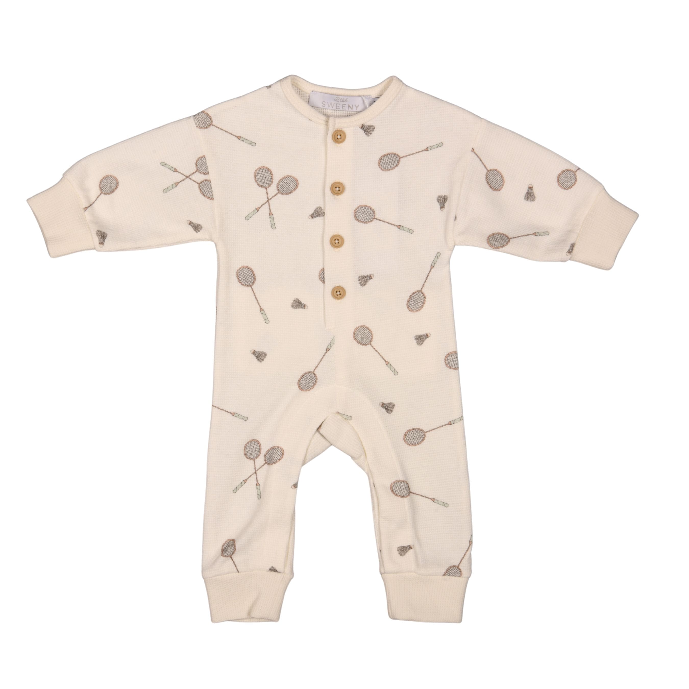 Sok | Baby Boys Ivory Cotton Badminton Print Romper