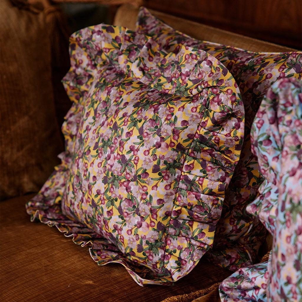 Ruffled Pillow Cover Romance Is Dead Yellow