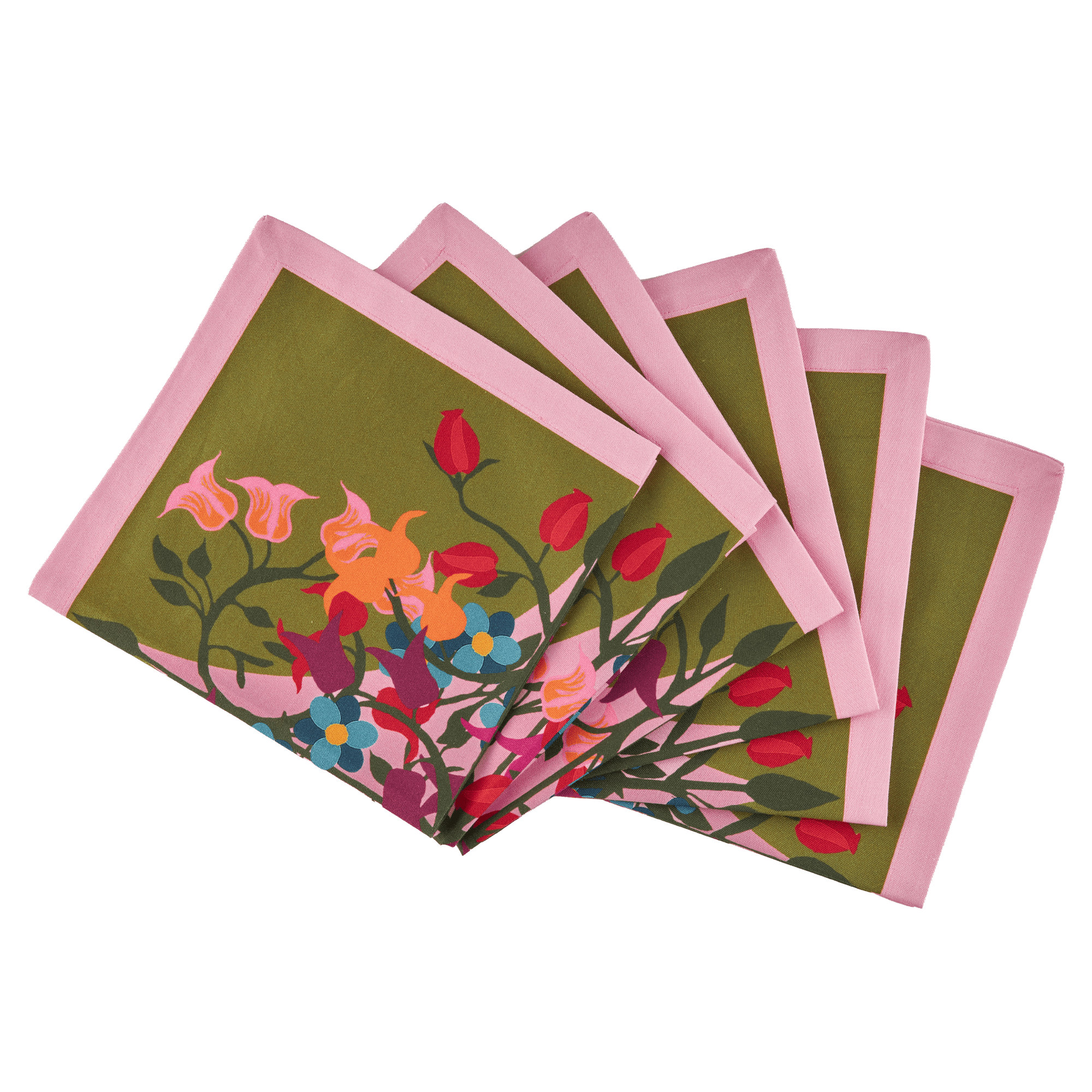 6 Napkins Blumen Green