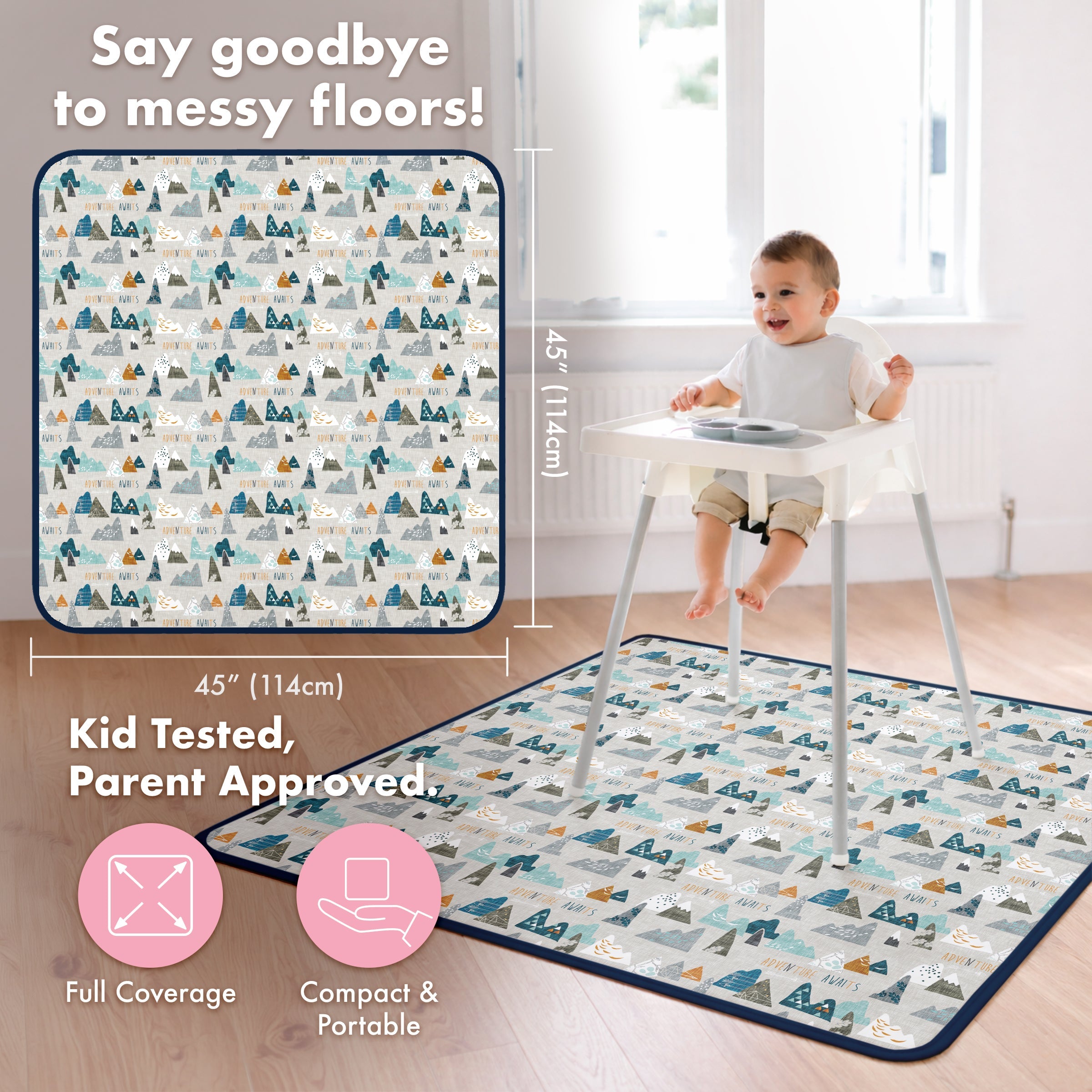 Adventure Awaits Splash Mat - A Waterproof Catch-all For Highchair Spills And More!
