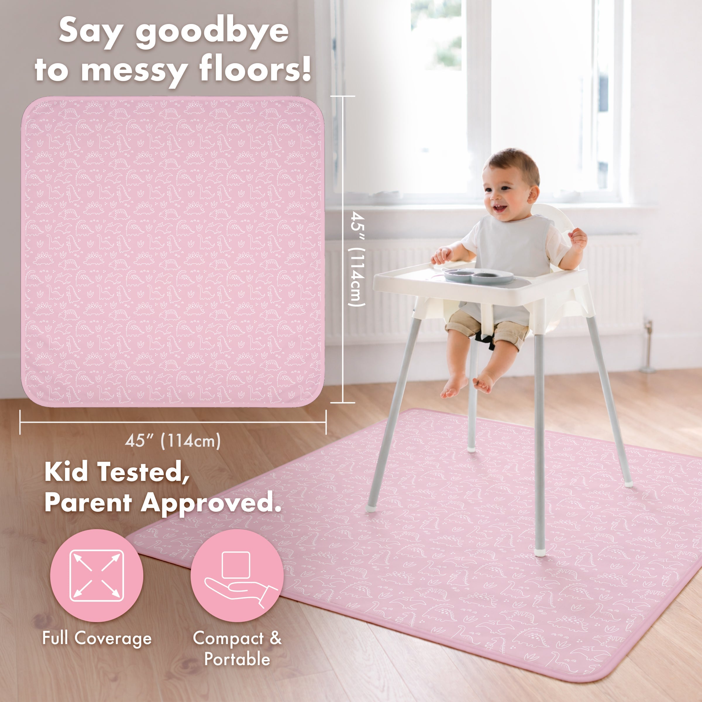 Dino Friends - Blush Splash Mat - A Waterproof Catch-all For Highchair Spills And More!