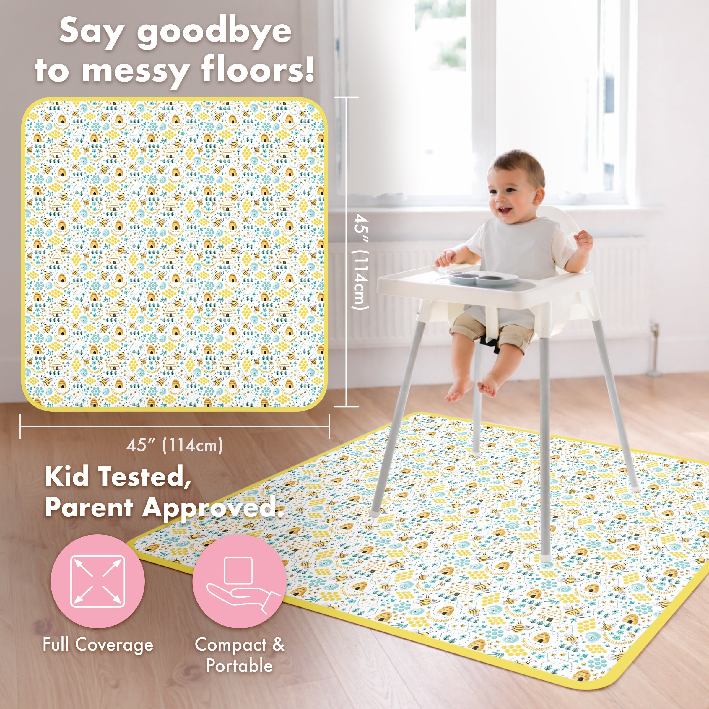 Busy Bees Splash Mat - A Waterproof Catch-all For Highchair Spills And More!