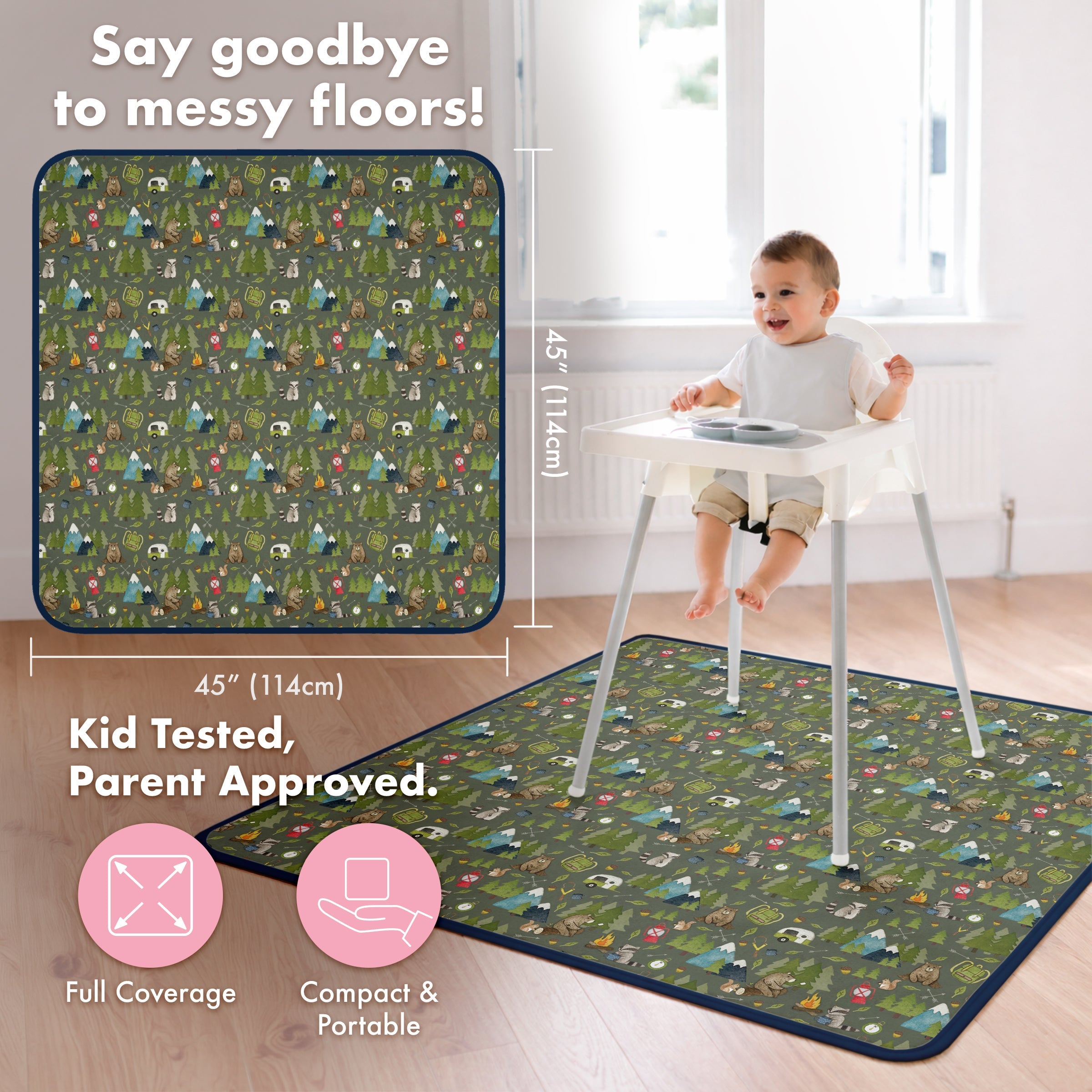 Camping Bears Splash Mat - A Waterproof Catch-all For Highchair Spills And More!