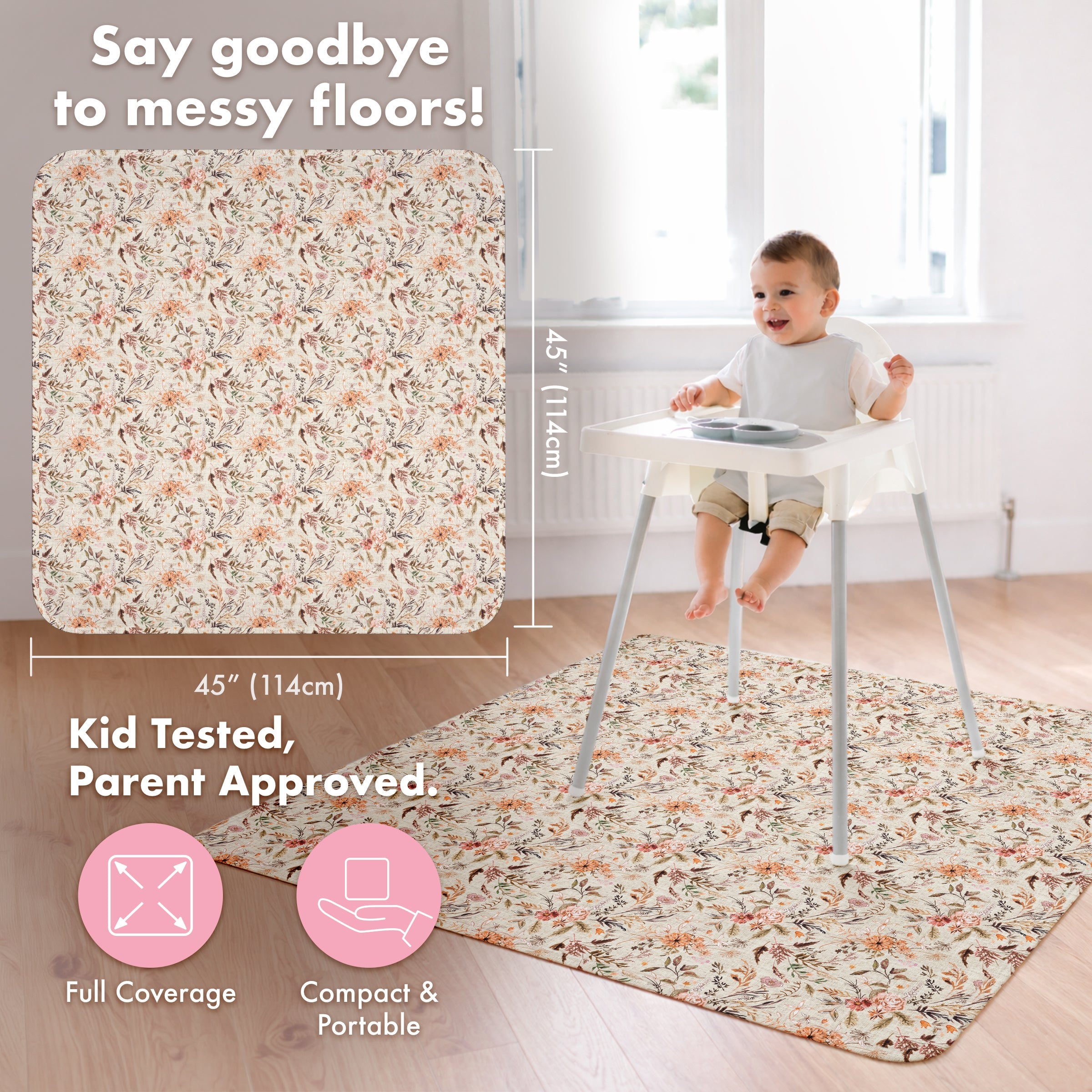 Delilah Floral Splash Mat - A Waterproof Catch-all For Highchair Spills And More!