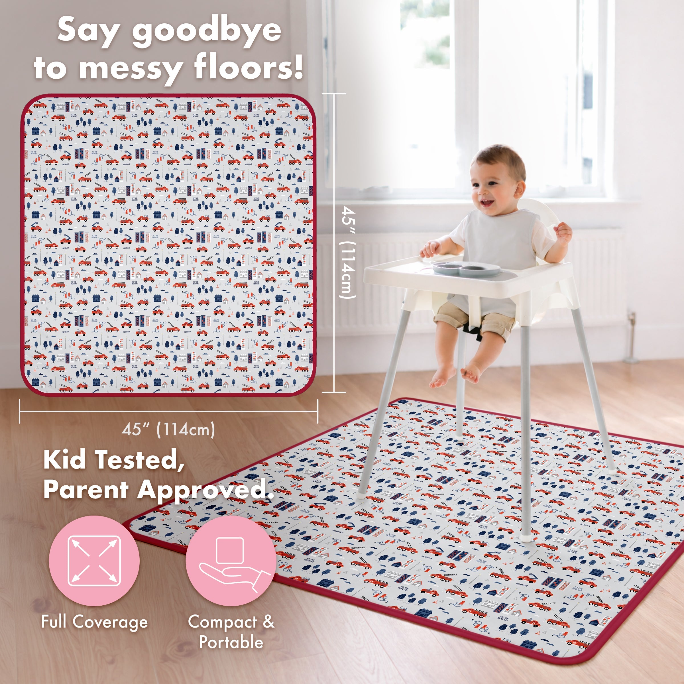 Be Brave - Firefighter Splash Mat - A Waterproof Catch-all For Highchair Spills And More!