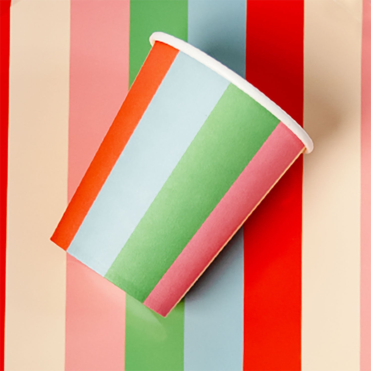Pastel Striped Paper Cups (x12) | Colorful Retro Party Cups | Pop Party Supplies
