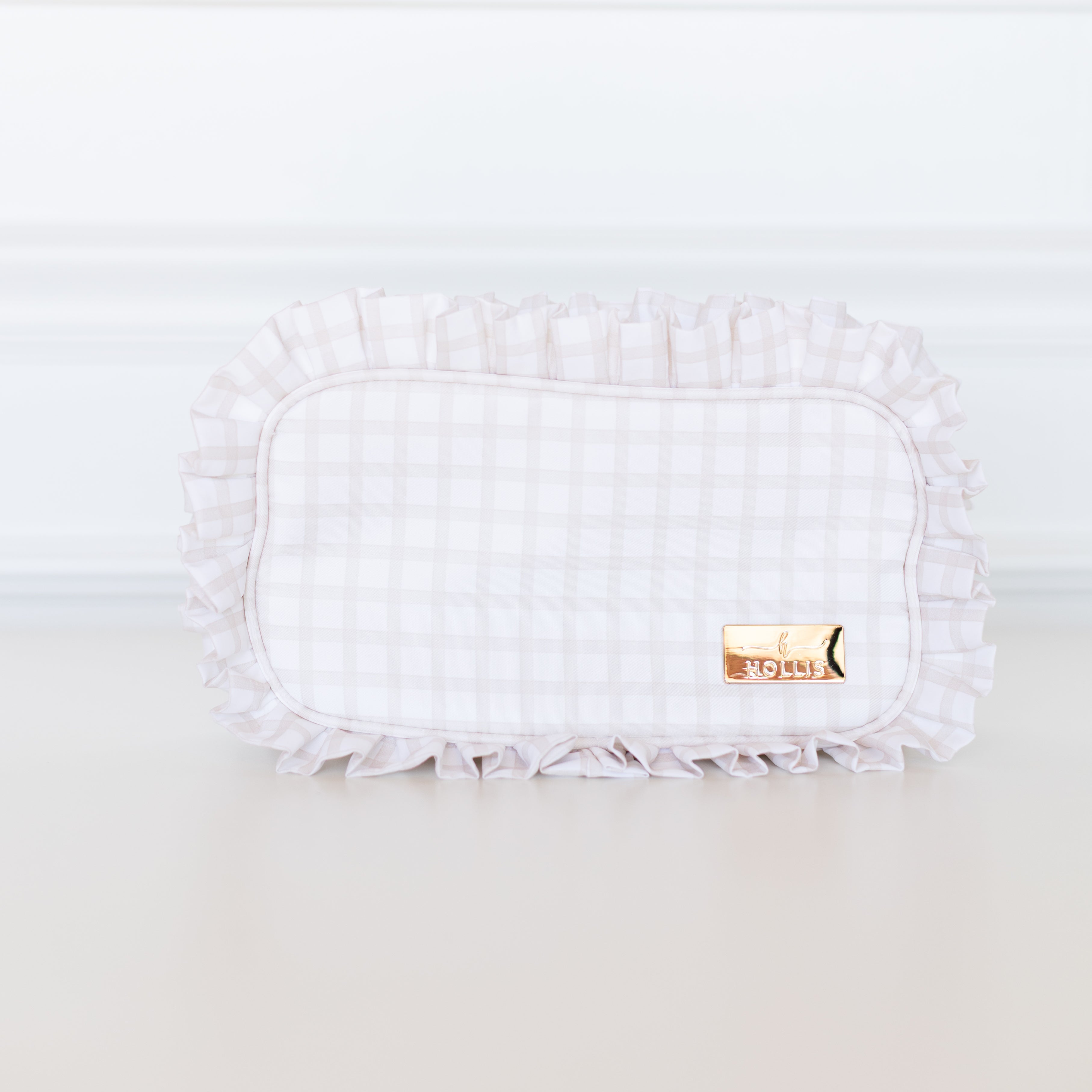 Nude Plaid Ruffled Nylon Medium Pouch