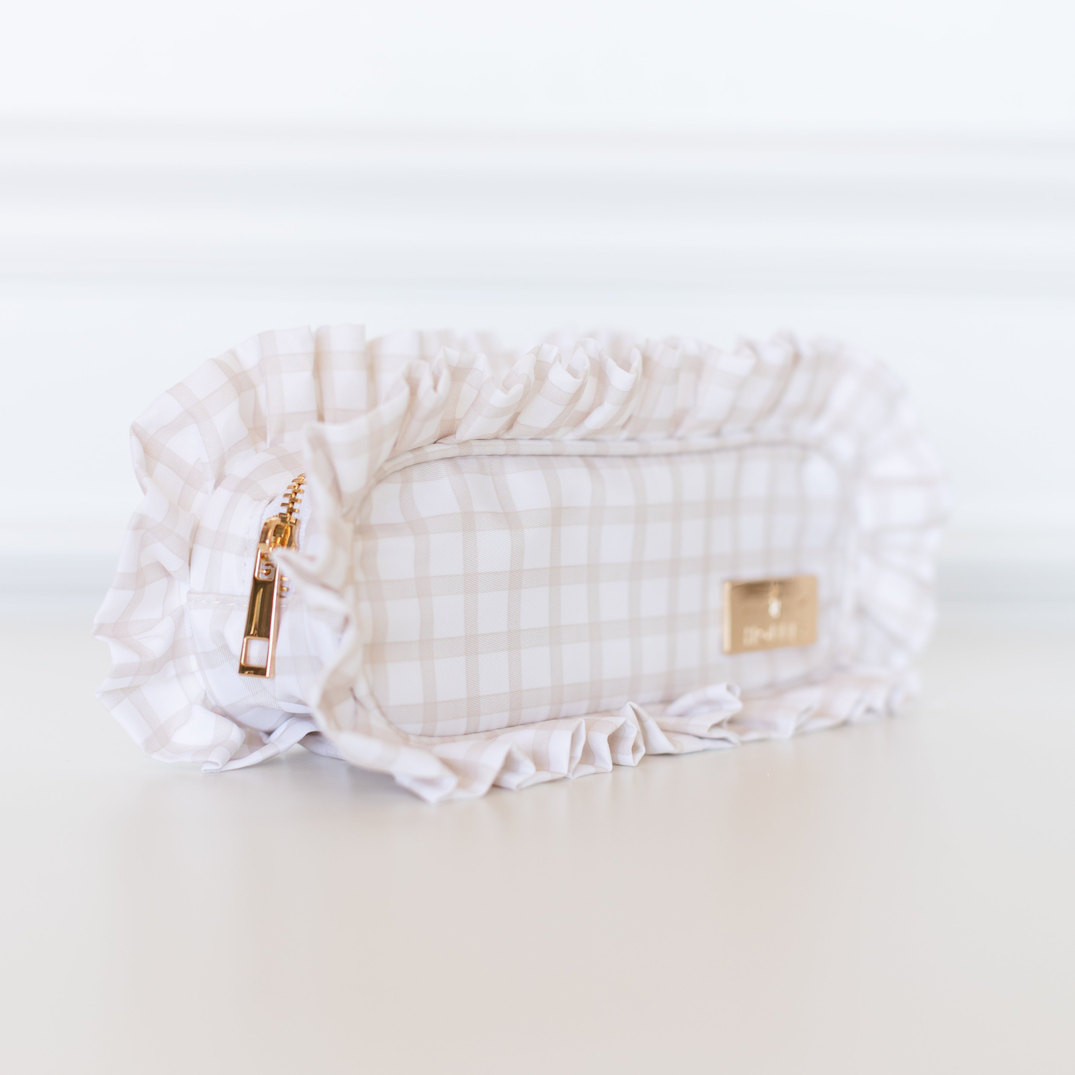 Nude Plaid Ruffled Nylon Pencil Bag