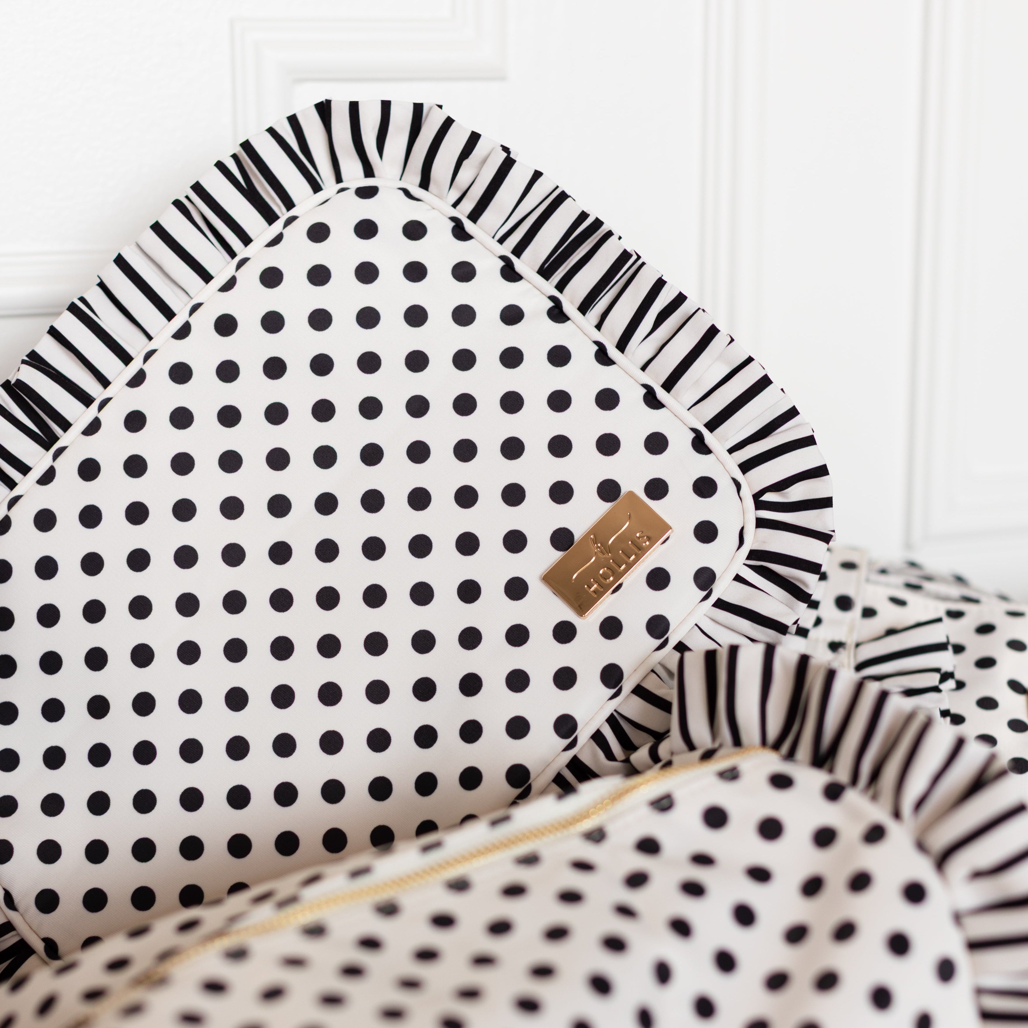 Polka Stripe Ruffled Nylon Xl Pouch