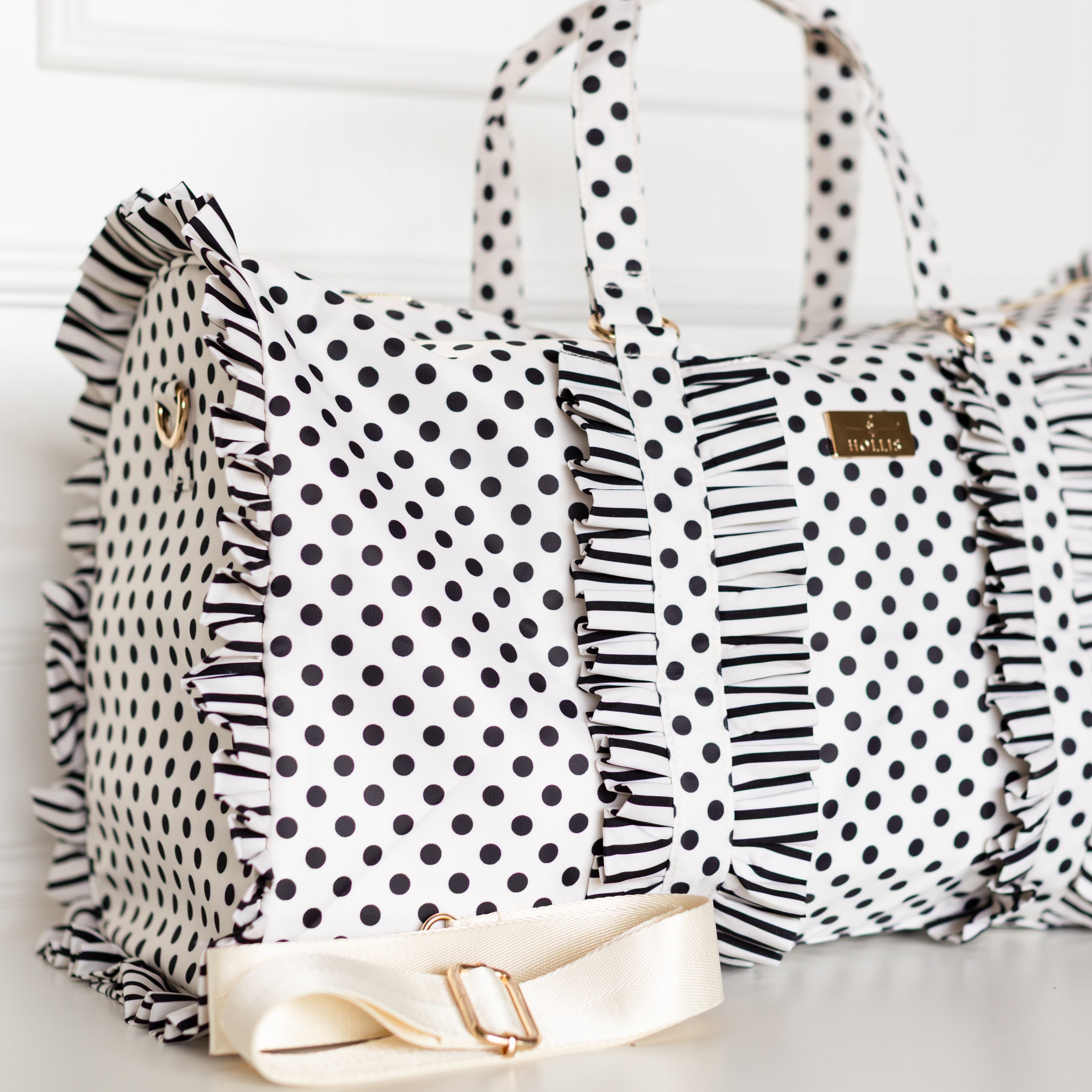Polka Stripe Ruffled Nylon Weekender