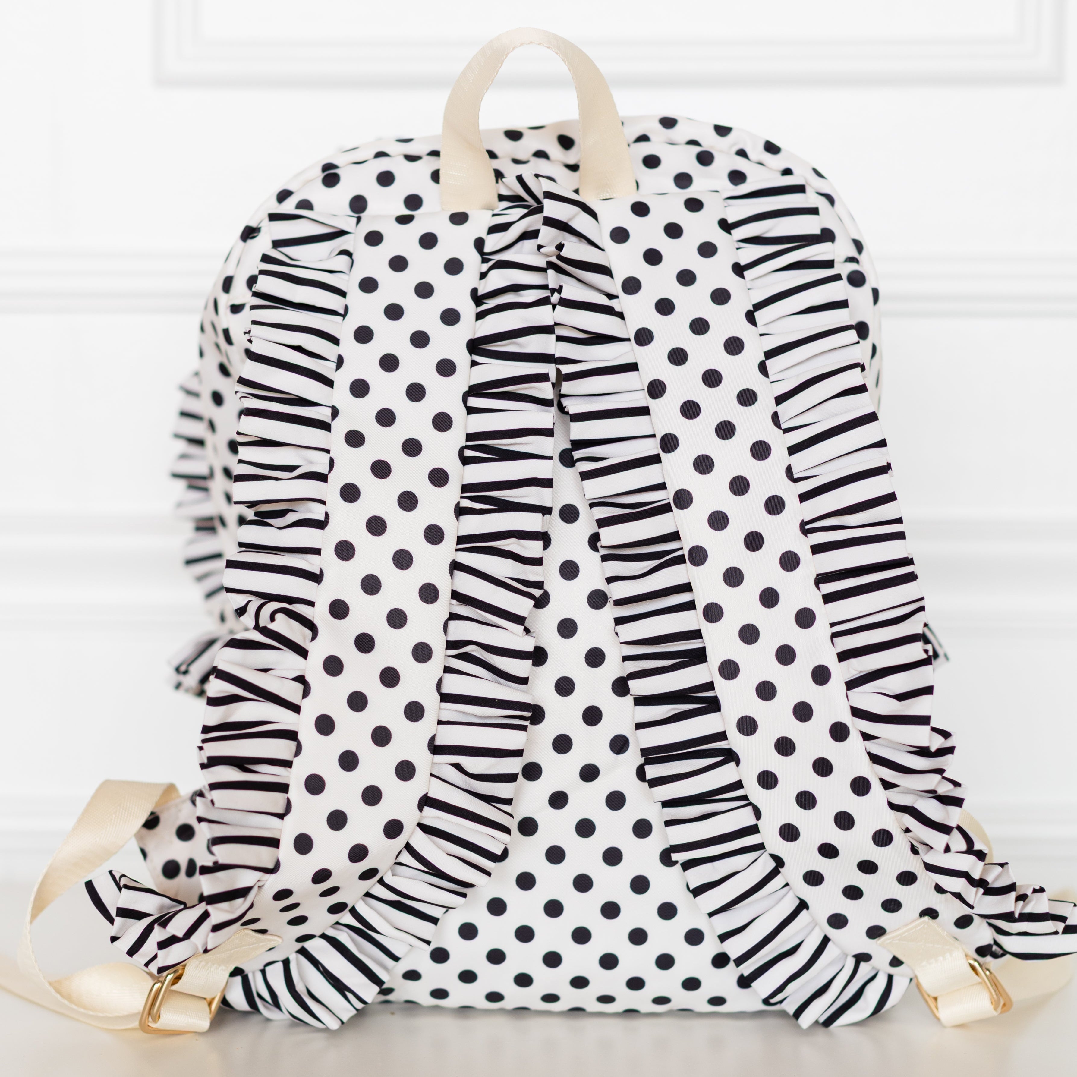 Polka Stripe Ruffled Nylon Backpack
