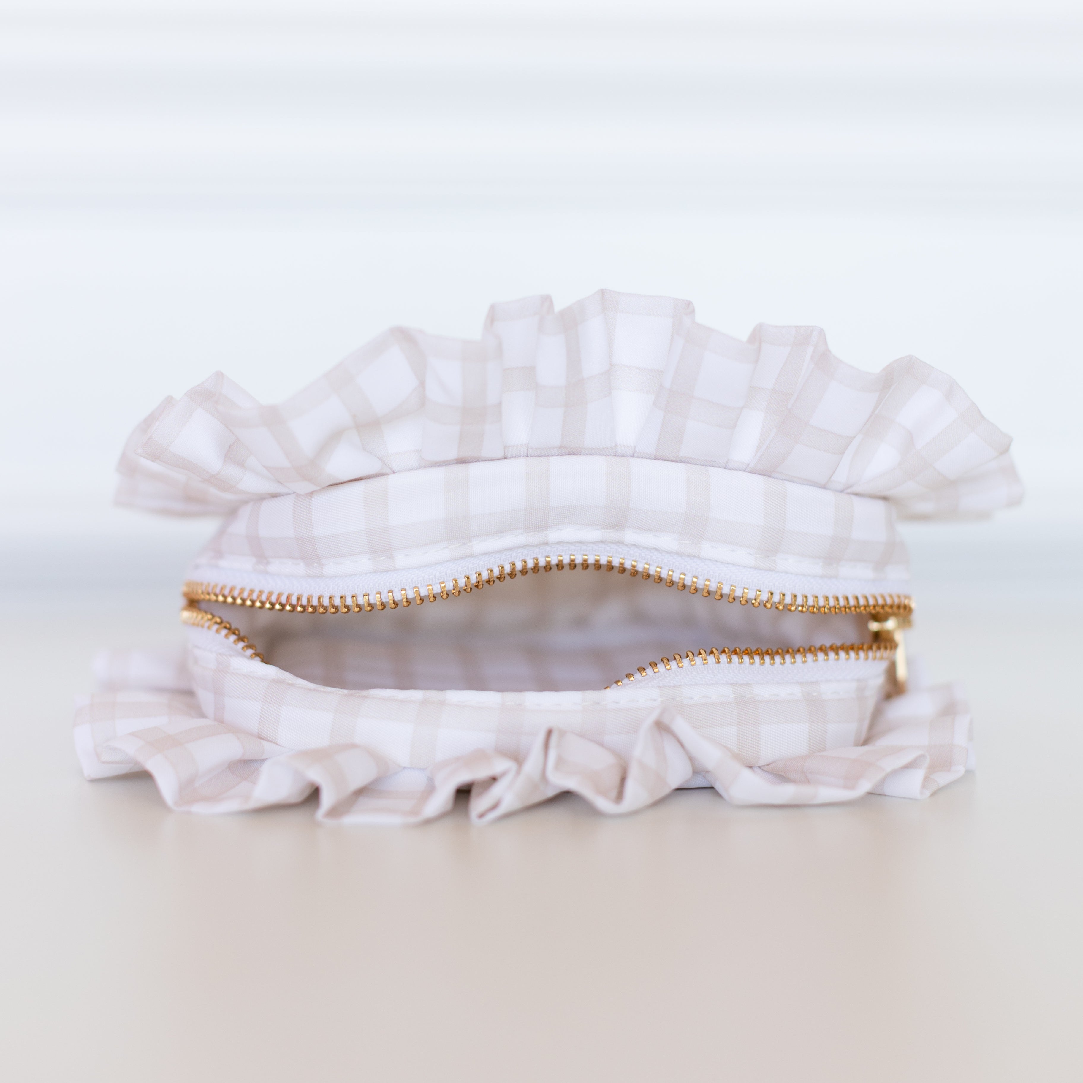 Nude Plaid Ruffled Nylon Tech Organizer