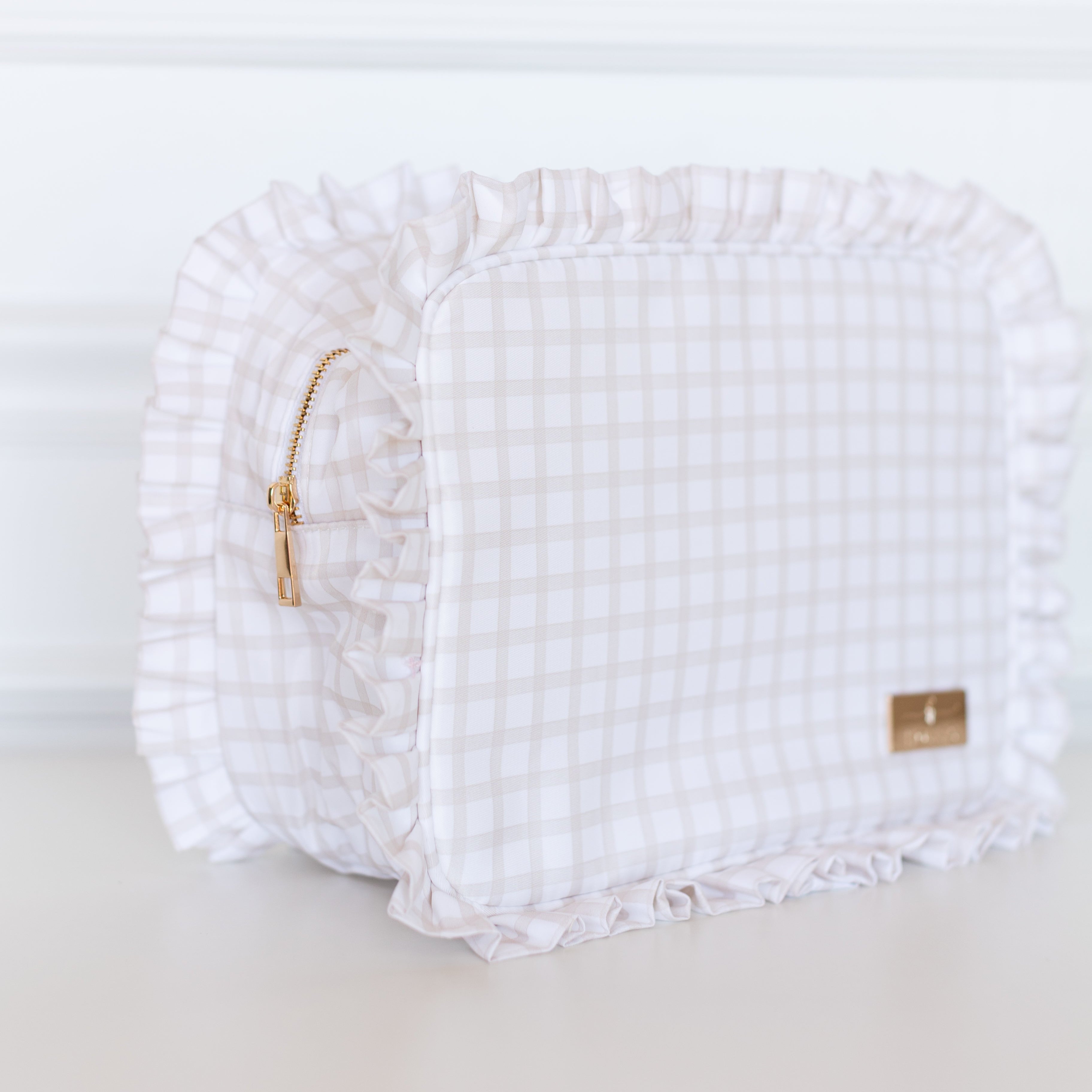 Nude Plaid Ruffled Nylon Xl Pouch