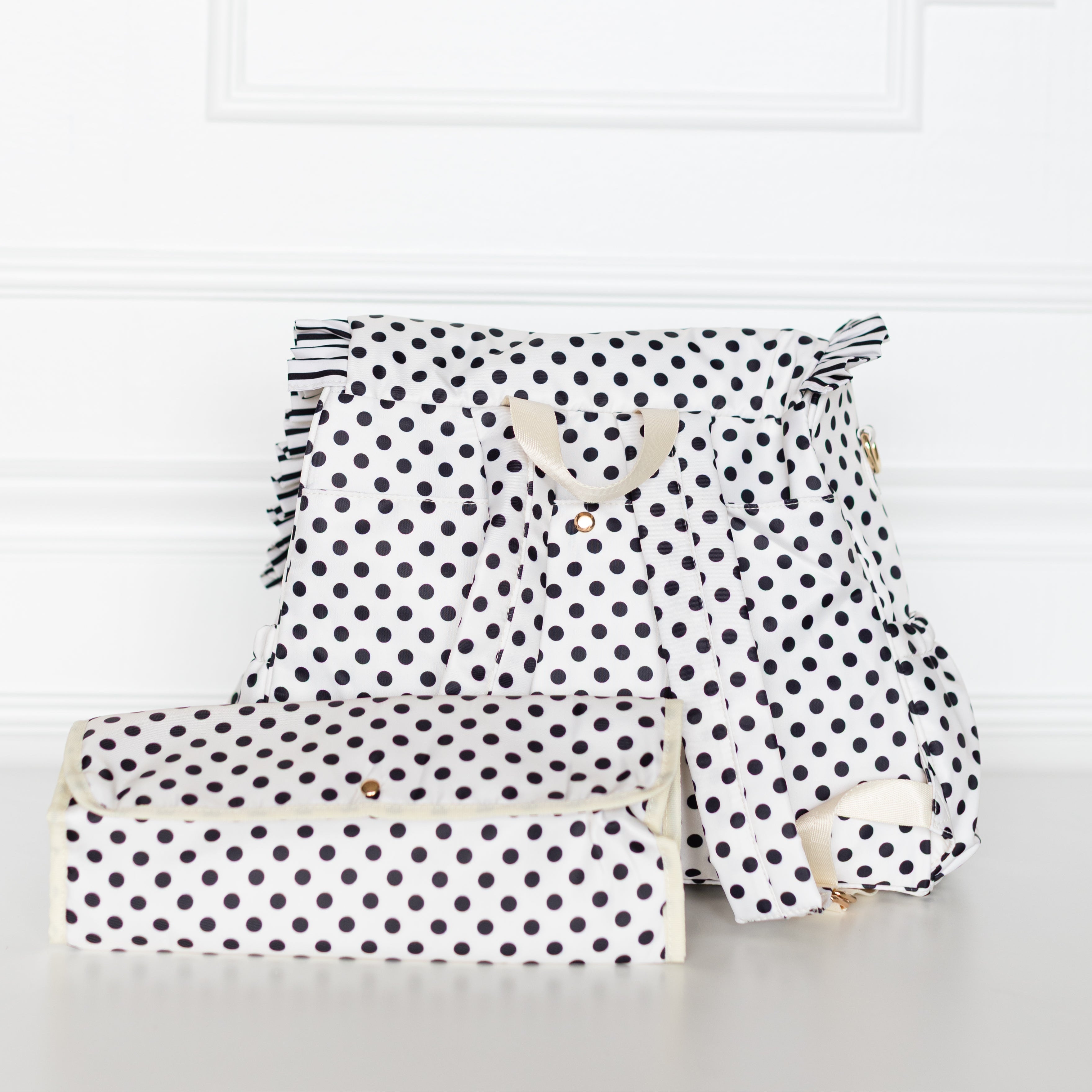 Polka Stripe Ruffled Nylon Diaper Bag