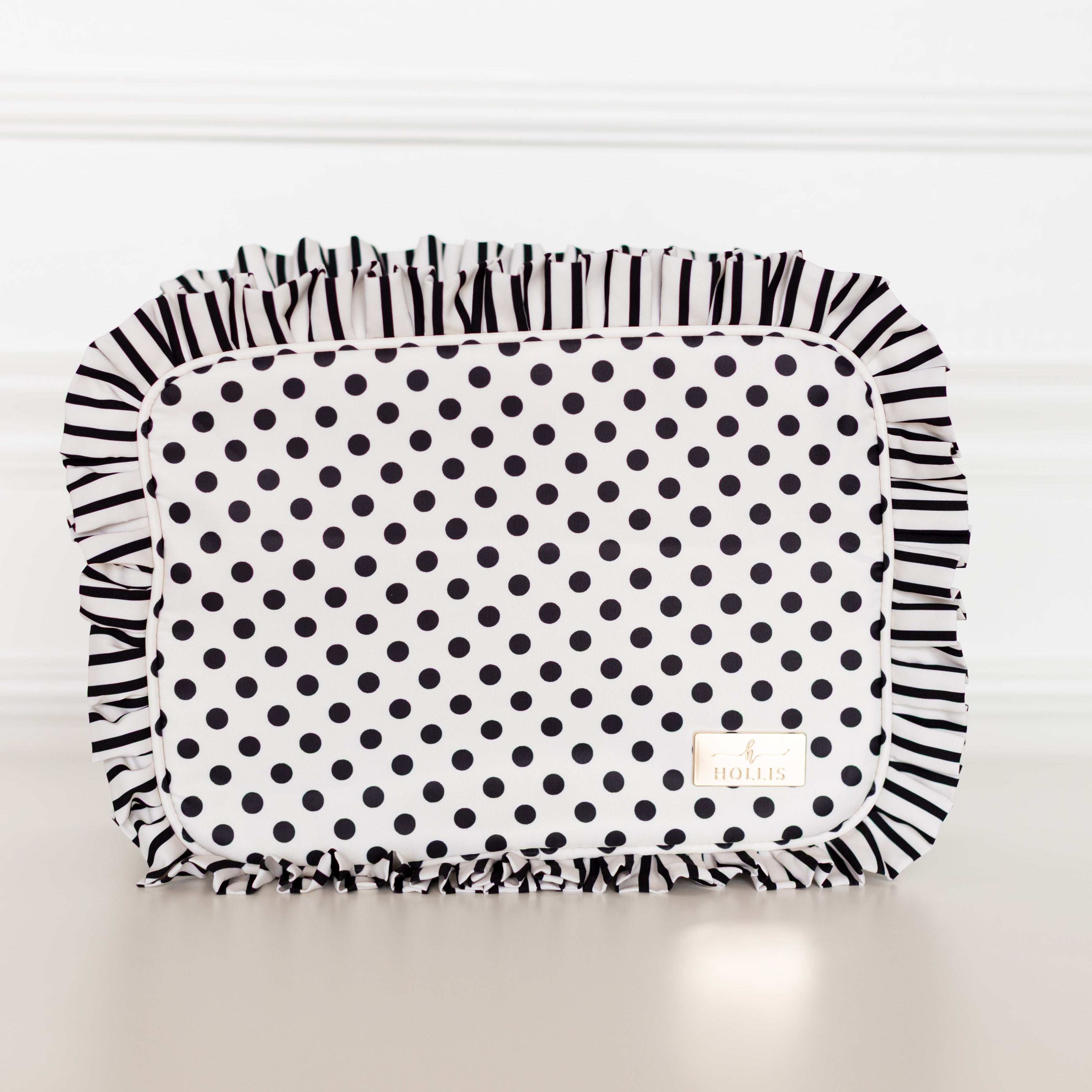 Polka Stripe Ruffled Nylon Xl Pouch