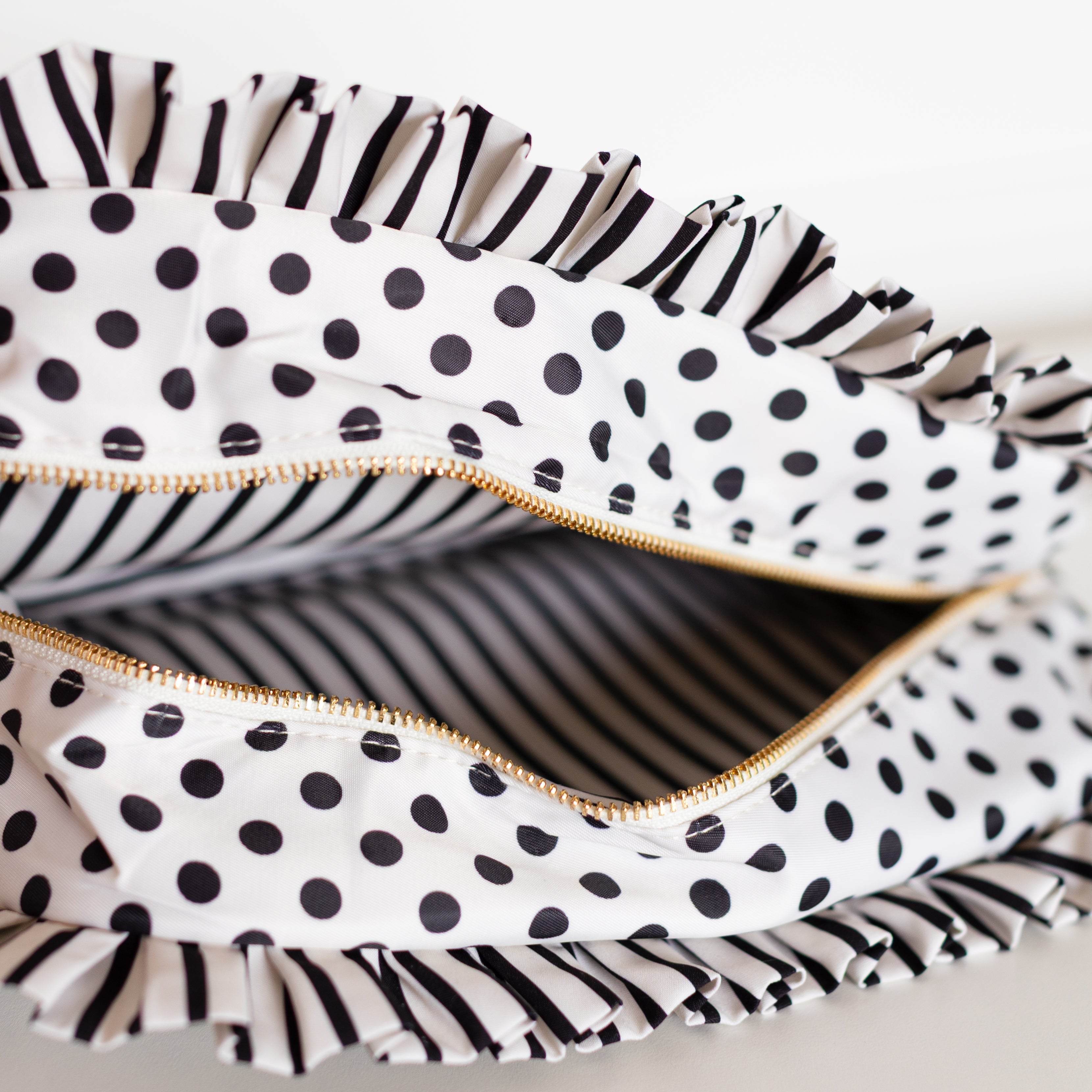 Polka Stripe Ruffled Nylon Xl Pouch