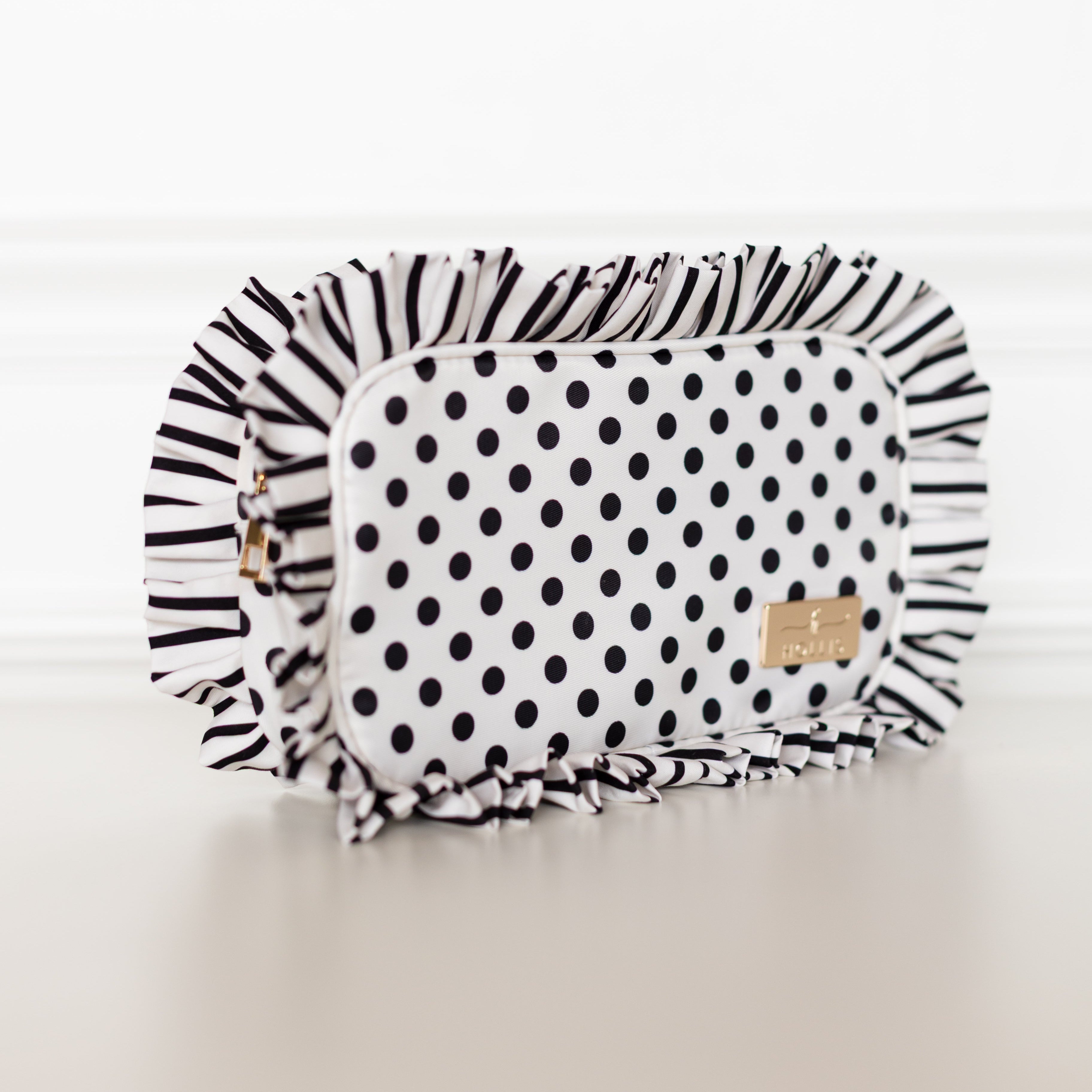Polka Stripe Ruffled Nylon Medium Pouch