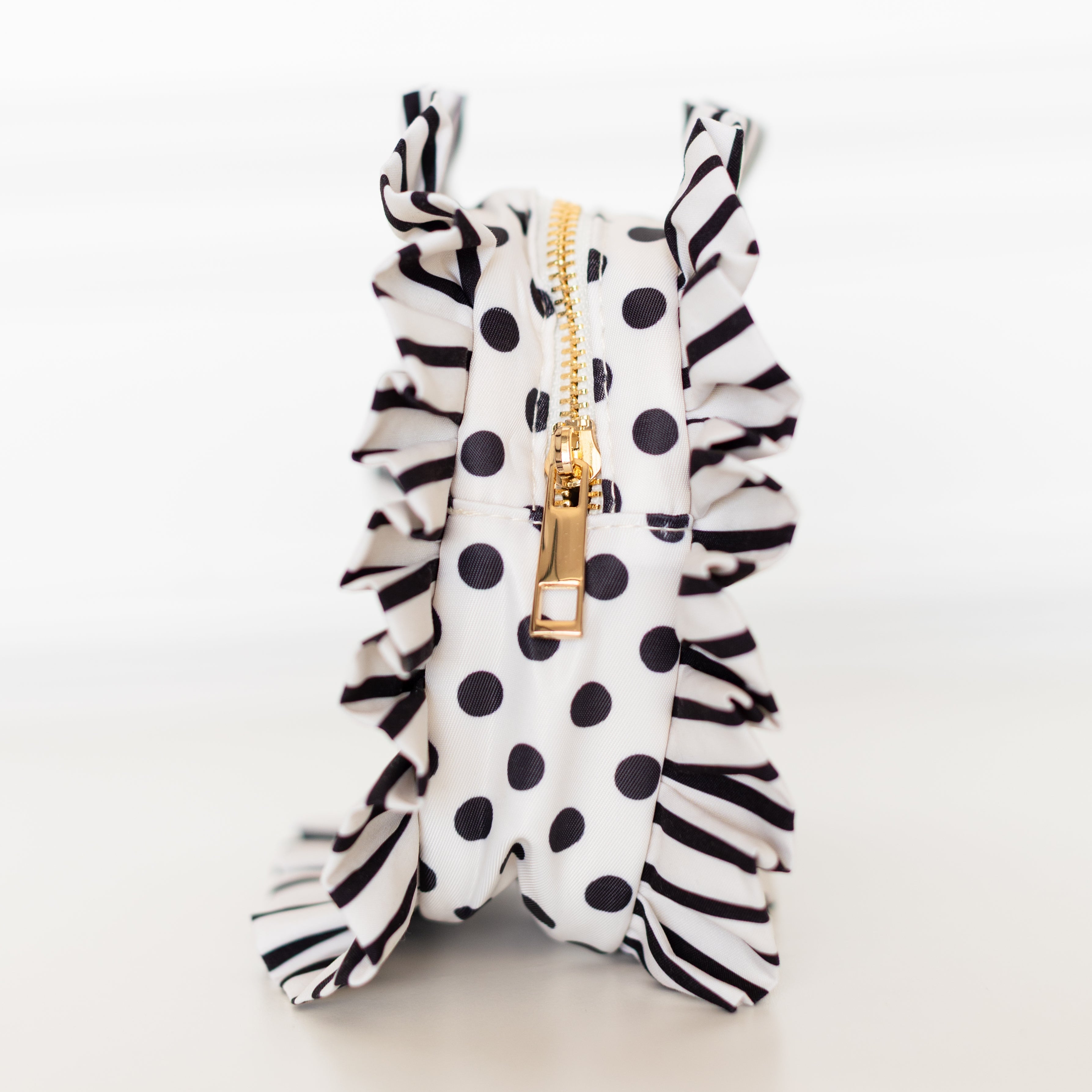 Polka Stripe Ruffled Nylon Tech Organizer