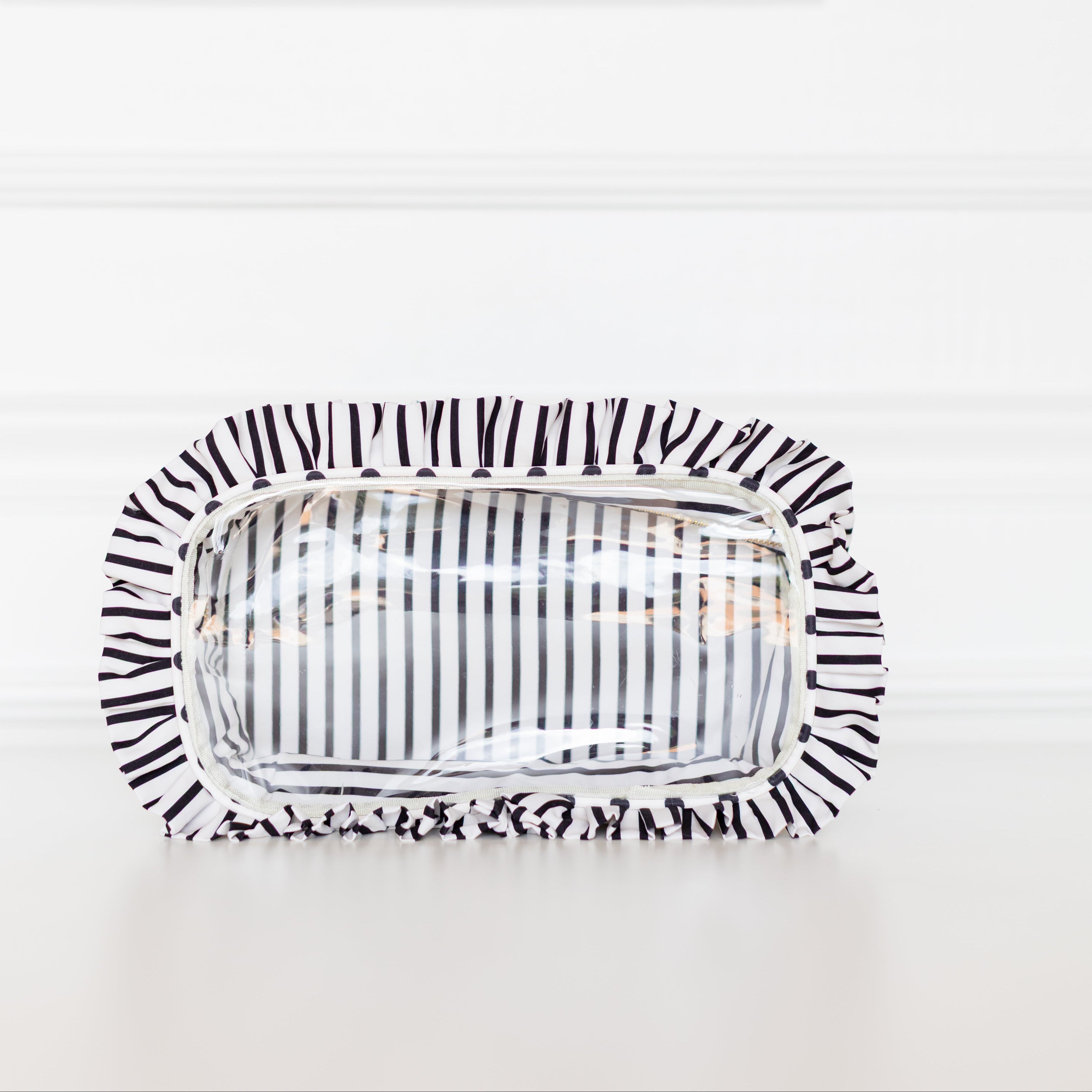 Polka Stripe Ruffled Nylon Large Clear Pouch