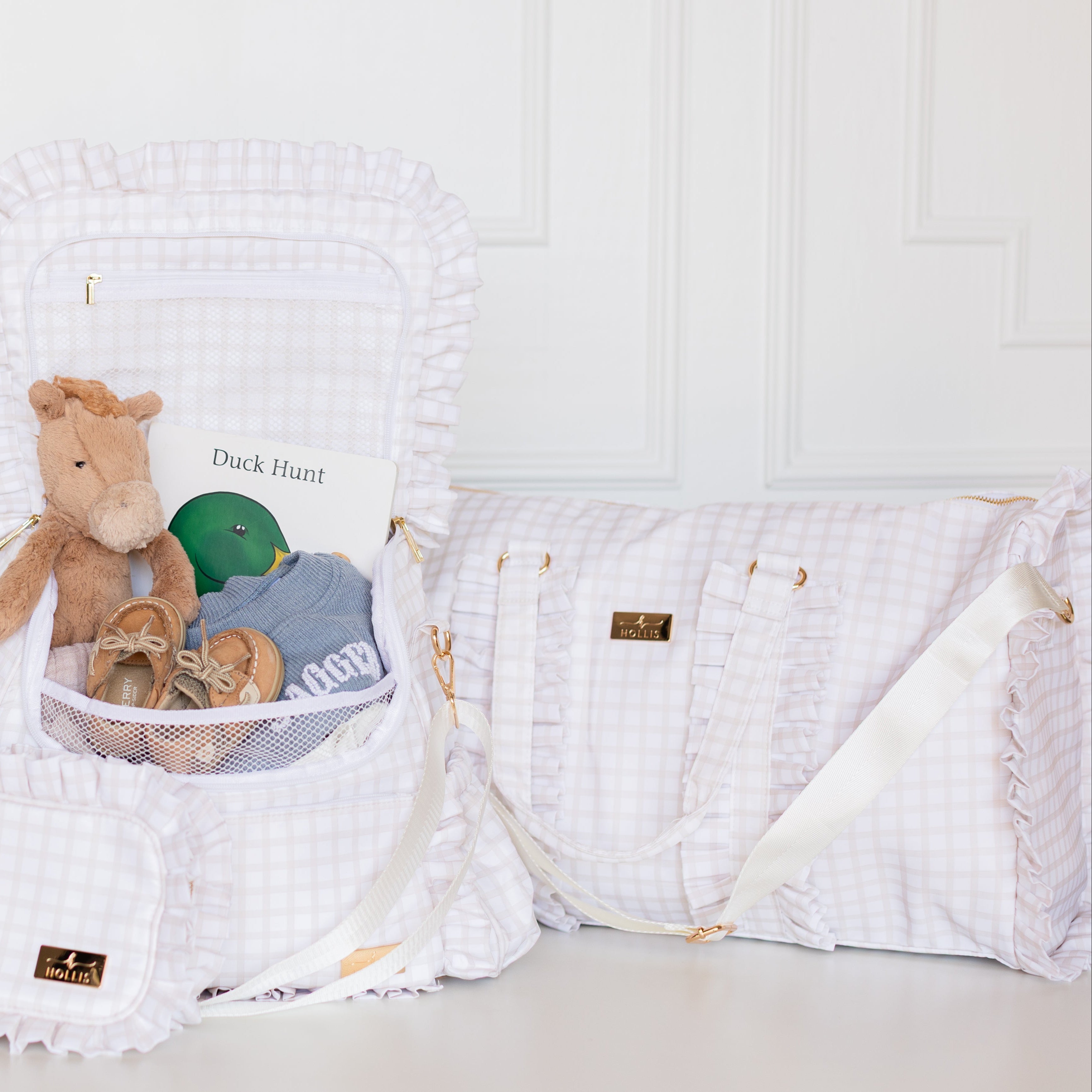 Nude Plaid Ruffled Nylon Weekender