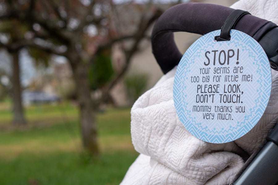 Blue Stop No Touching Newborn Baby Car Seat Tag