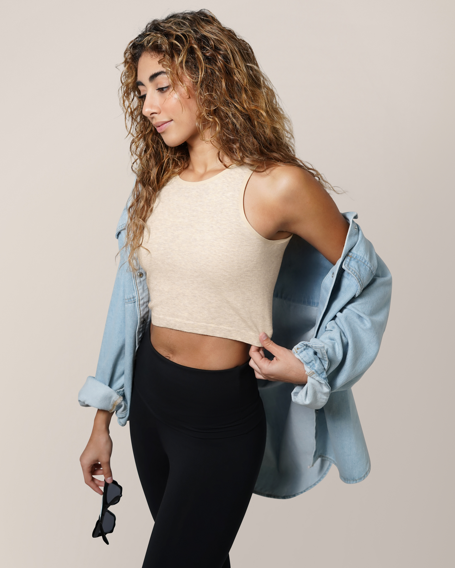 Sublime® Bamboo Hands-free Pumping Longline Bra Top | Oatmeal Heather