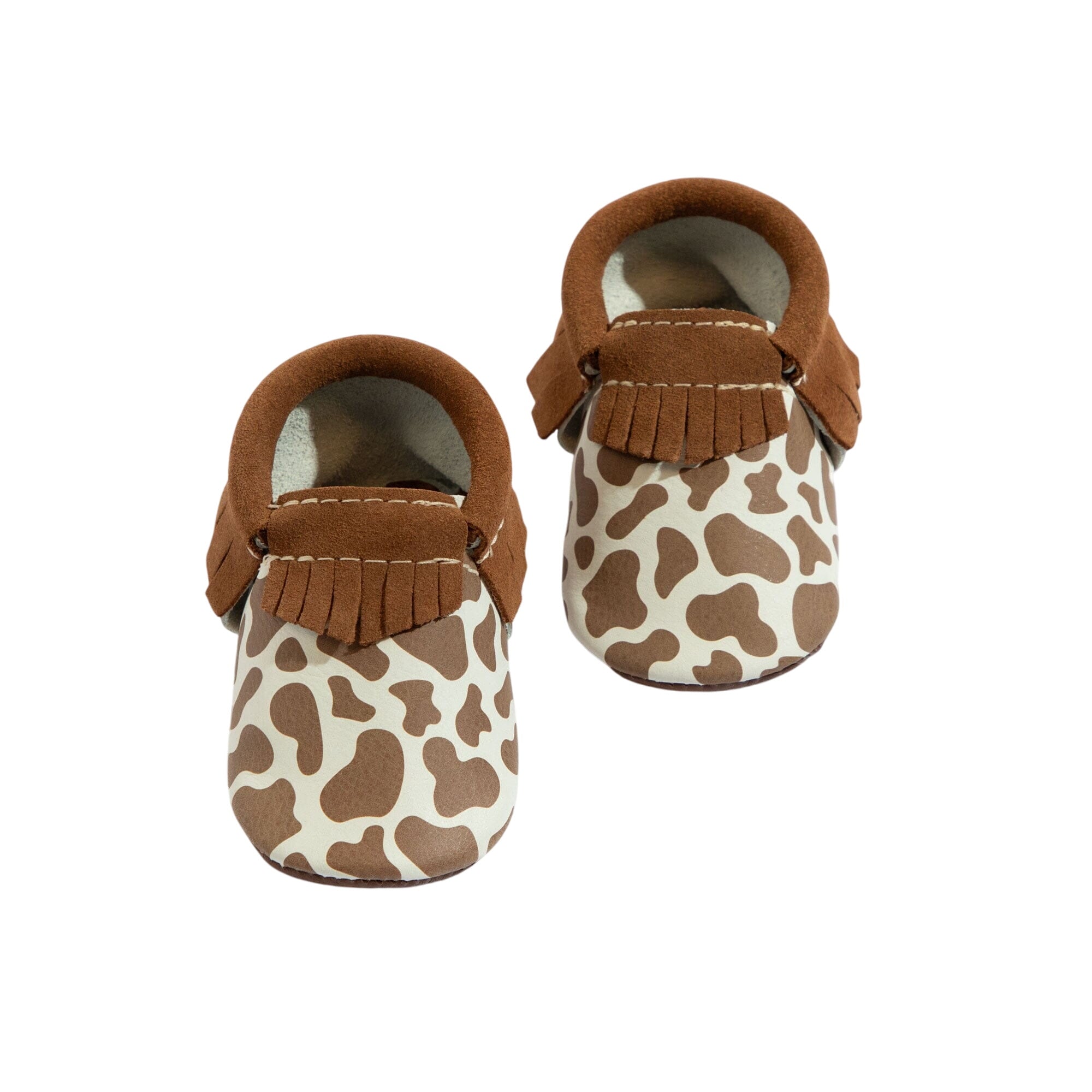 Suede Cow Print Moccasin Baby Shoe