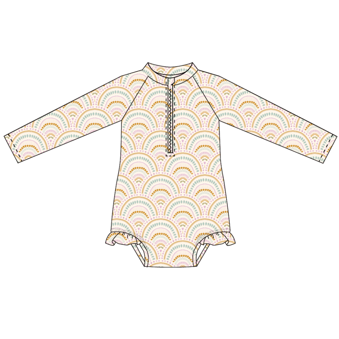 Boho Rainbows Long Sleeve Swimsuit