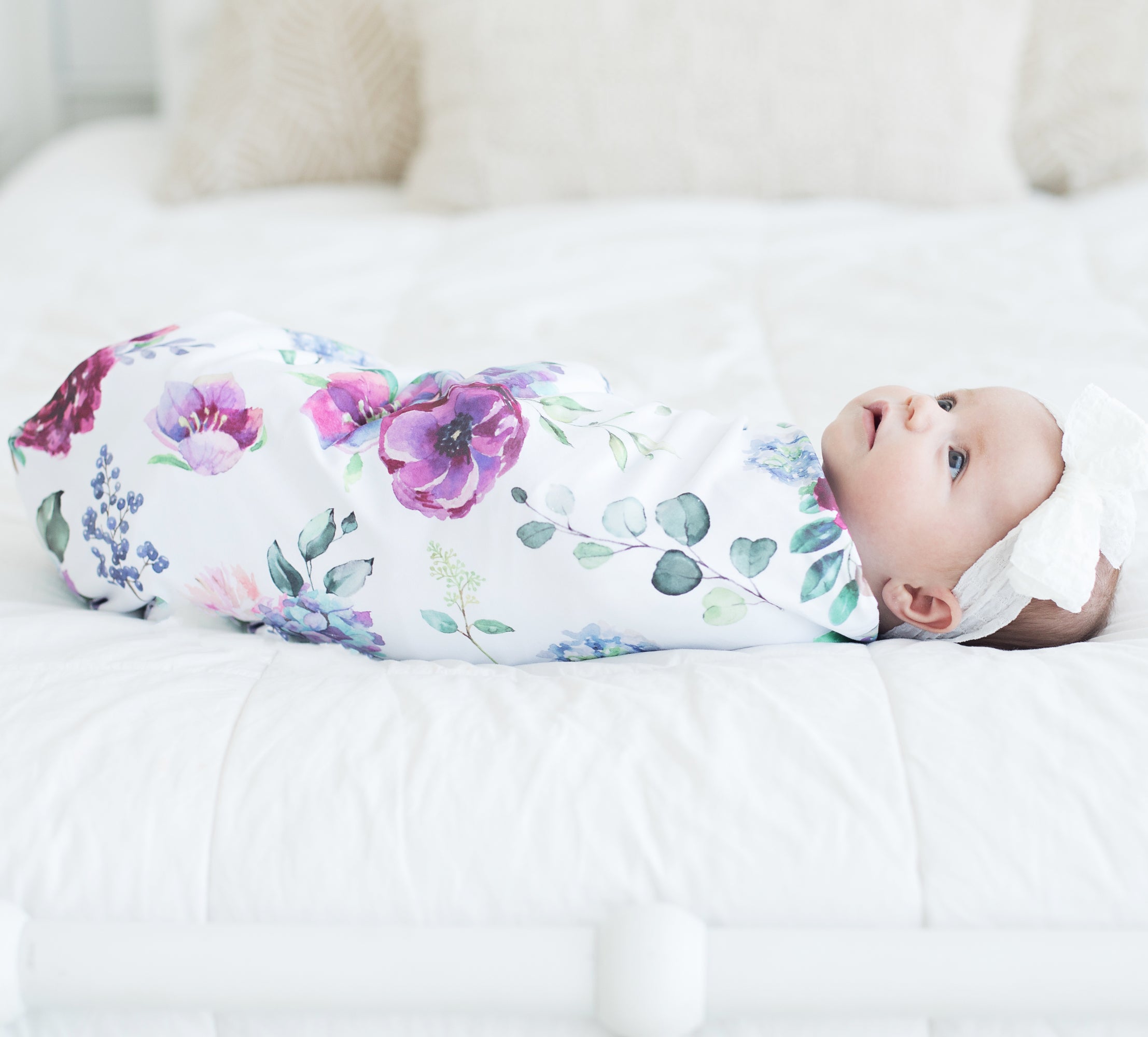 Blue Floral Baby Swaddle Blanket